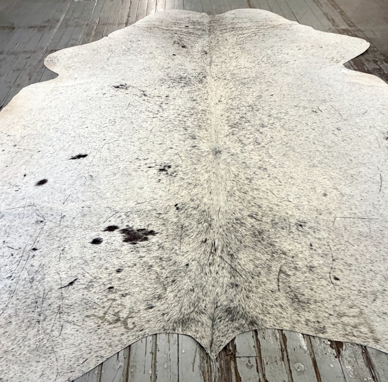 White & Black Speckled Cowhide Rug #3115