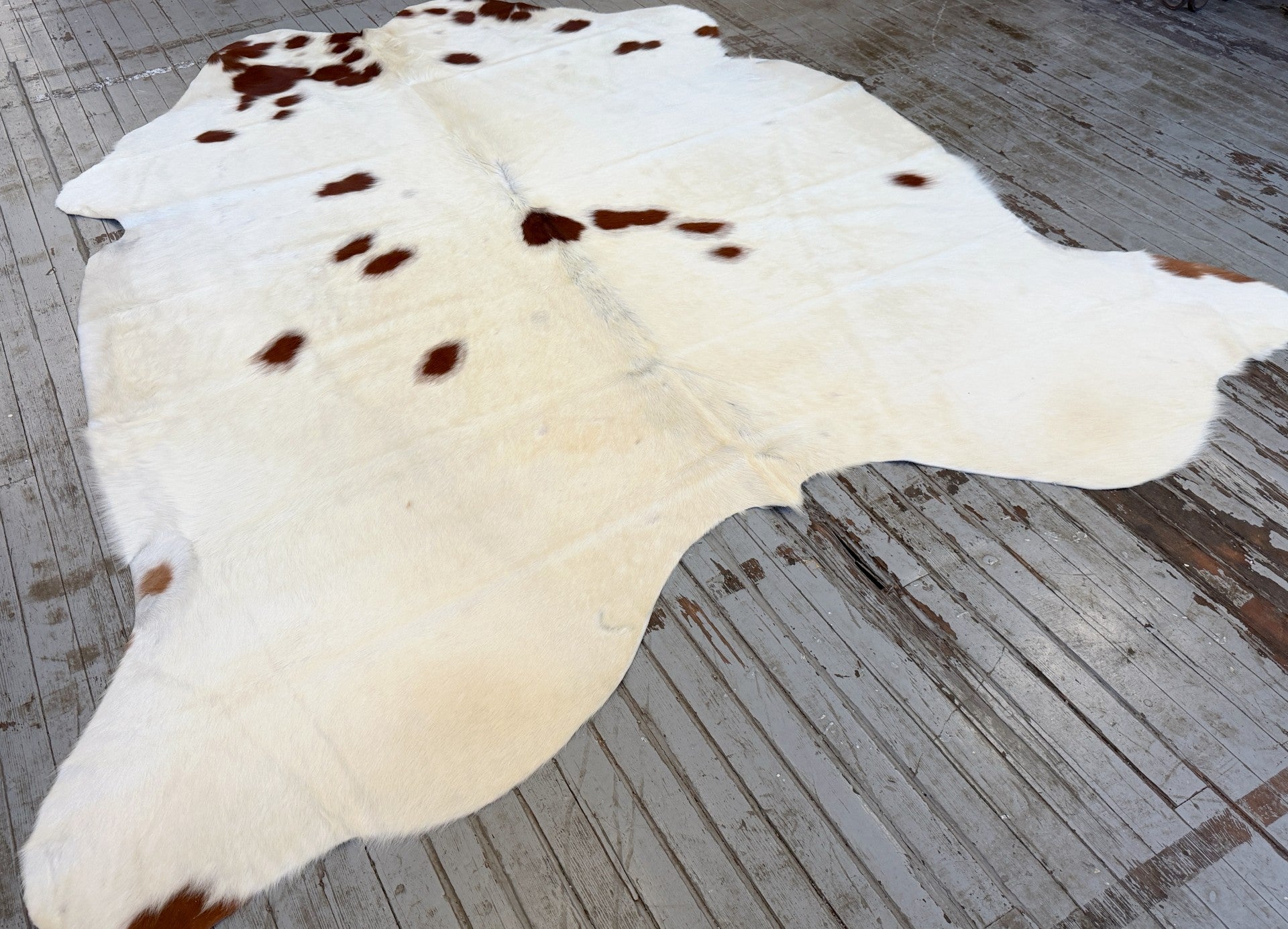 White & Red Spotted Cowhide Rug #3142