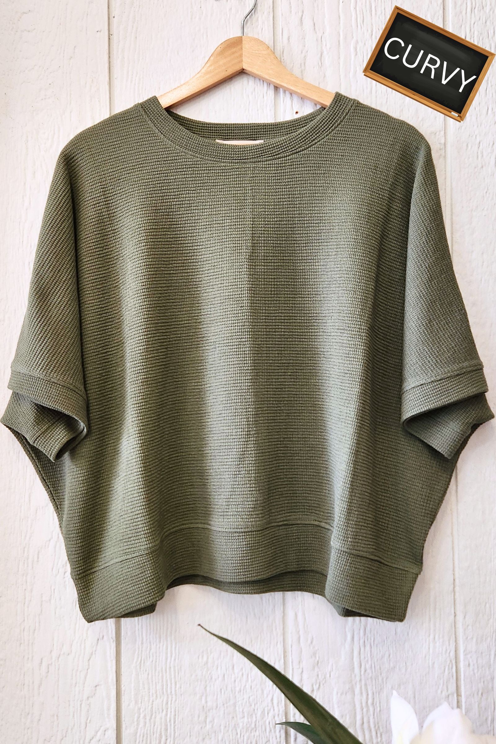 CURVY Olive Double Knit Short Sleeve Top