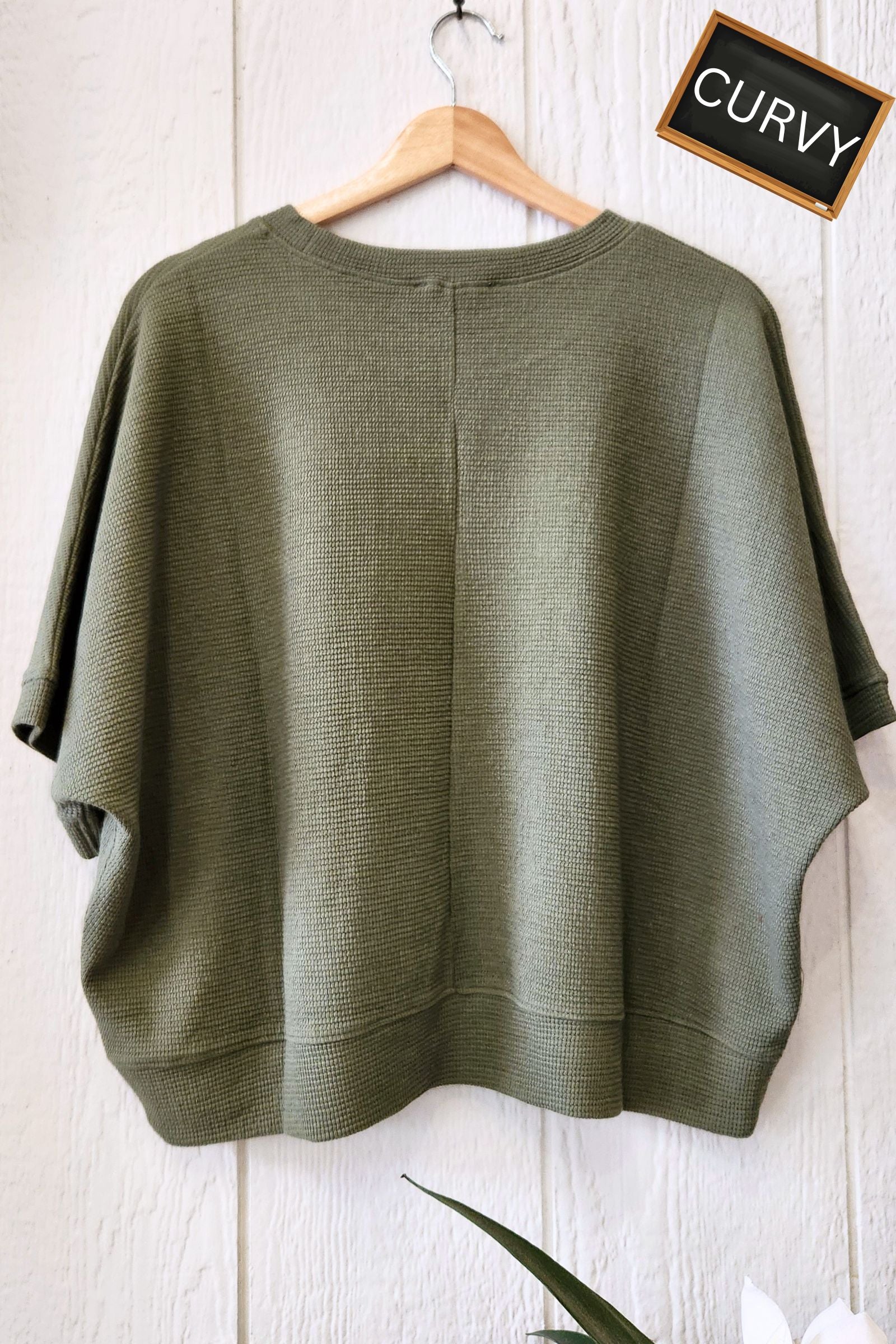 CURVY Olive Double Knit Short Sleeve Top