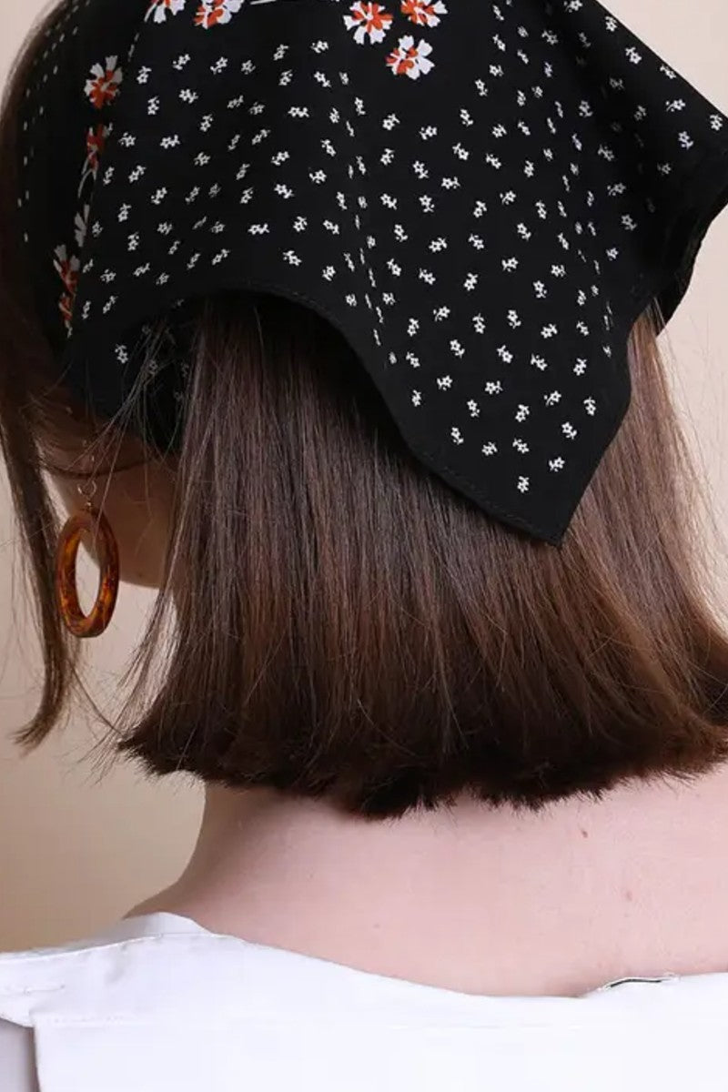 Floral & Dot Black Cotton Bandana