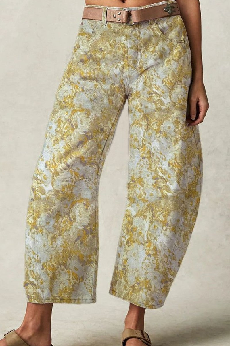 Floral Print Barrel Jeans