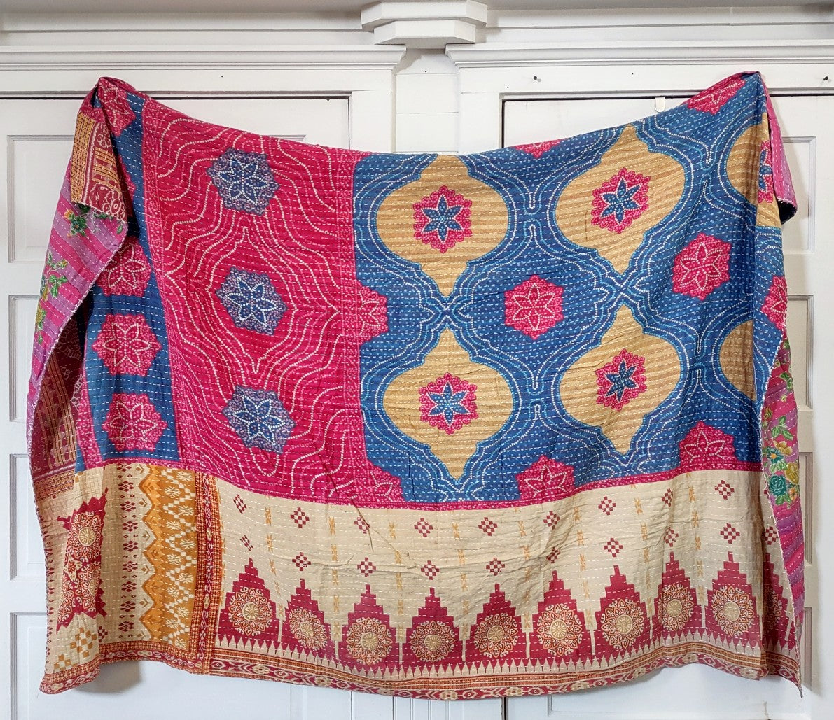 Kantha Sari Throw Blanket #1289
