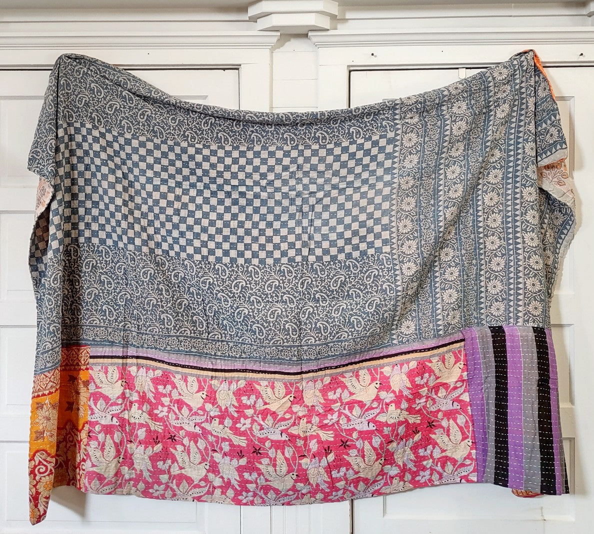 Kantha Sari Throw Blanket #1292