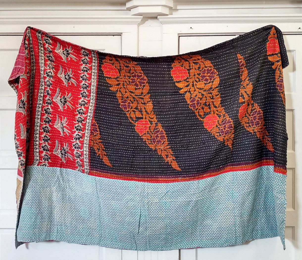 Kantha Sari Throw Blanket #1293