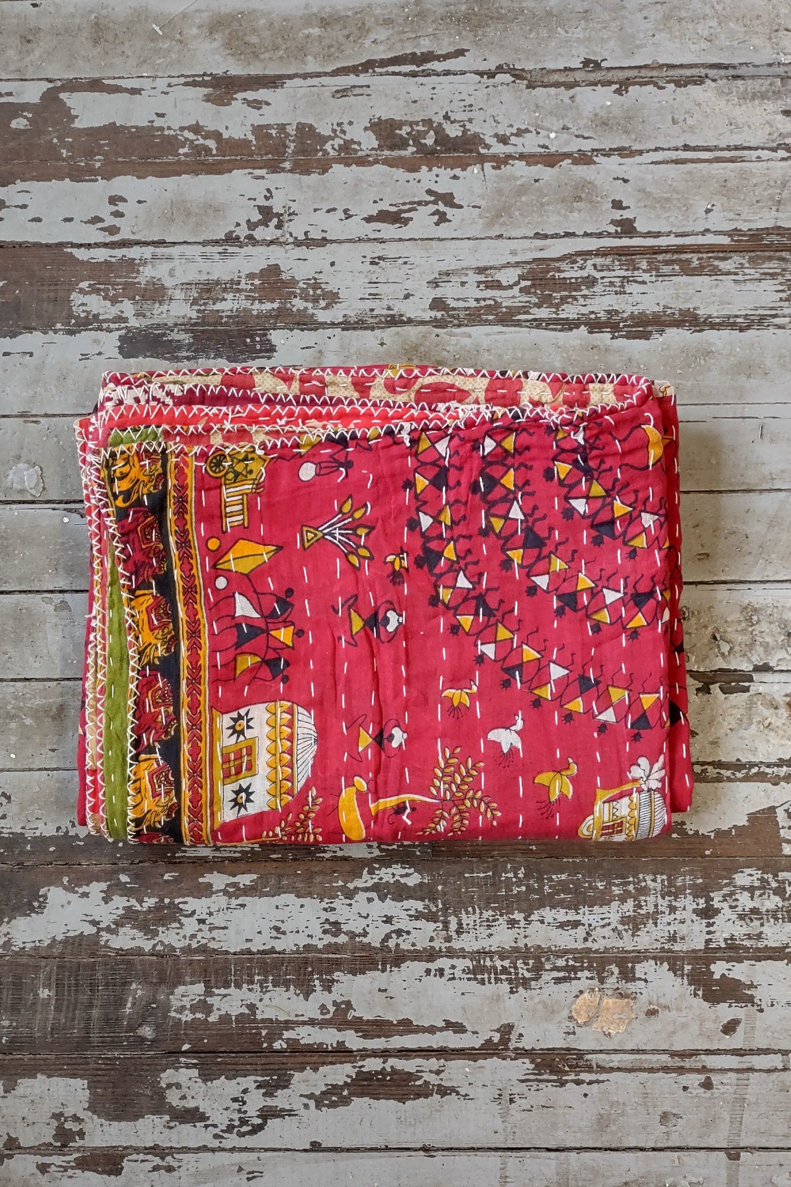 Kantha Sari Throw Blanket #1356