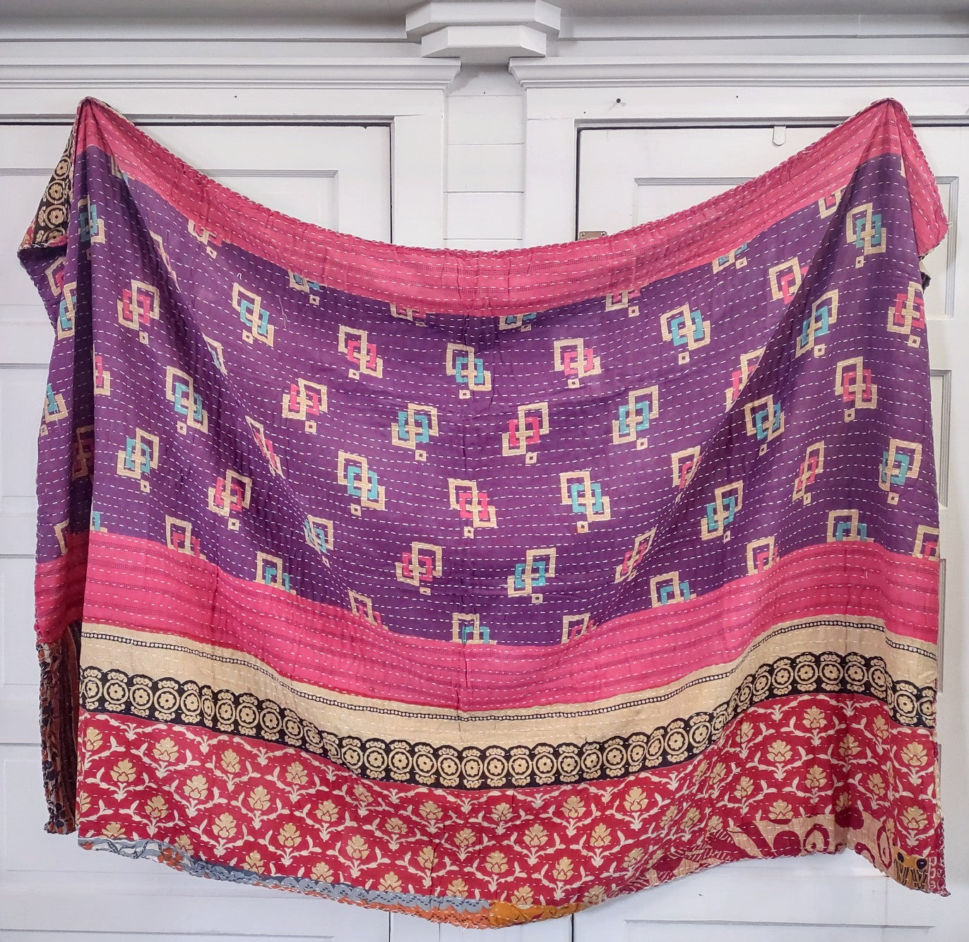 Kantha Sari Throw Blanket #1361