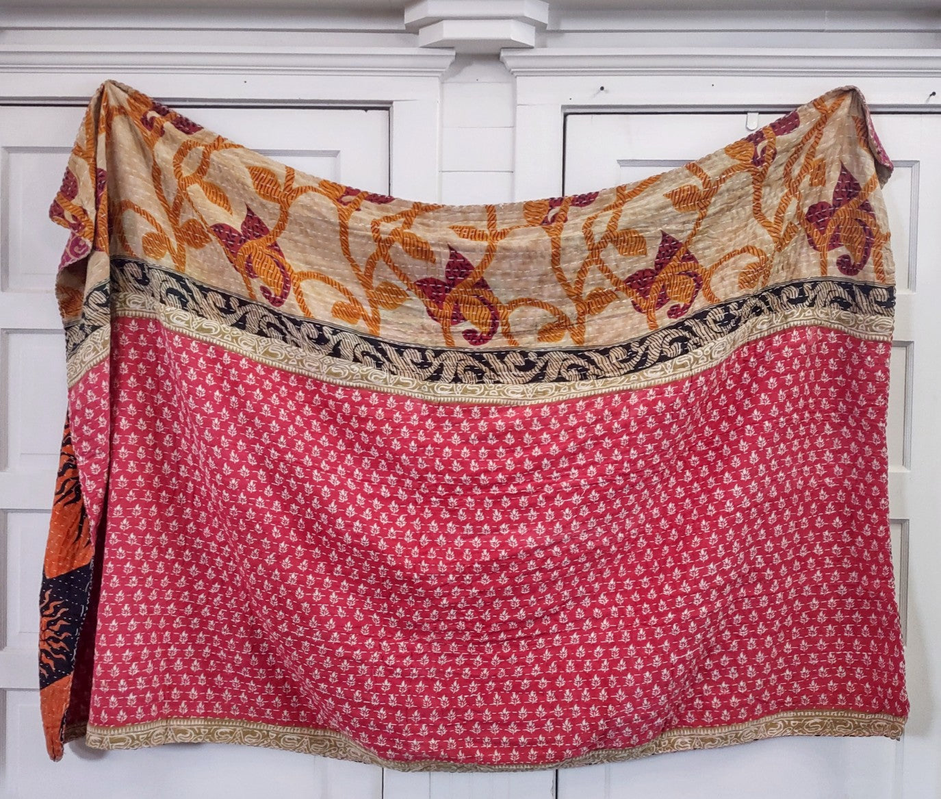 Kantha Sari Throw Blanket #1365