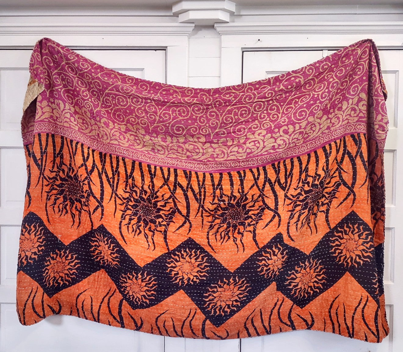 Kantha Sari Throw Blanket #1365