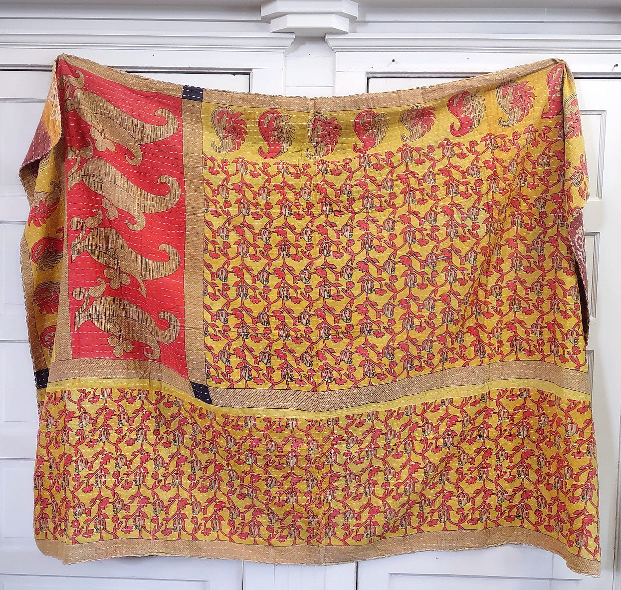 Kantha Sari Throw Blanket #1366