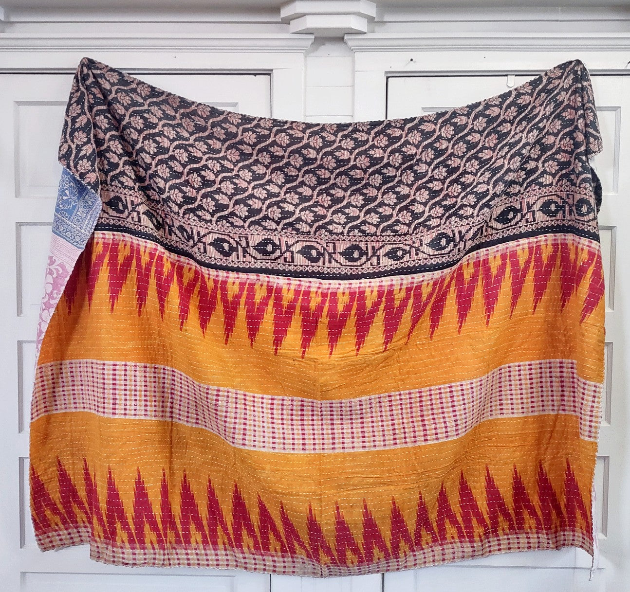 Kantha Sari Throw Blanket #1368