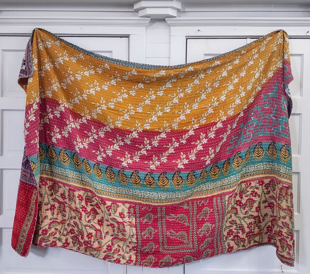 Kantha Sari Throw Blanket #1370