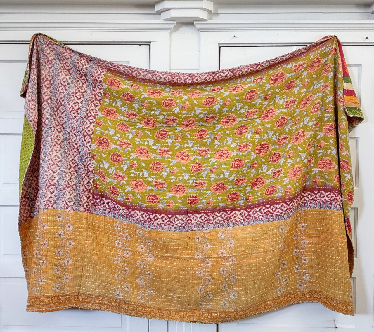 Kantha Sari Throw Blanket #1384