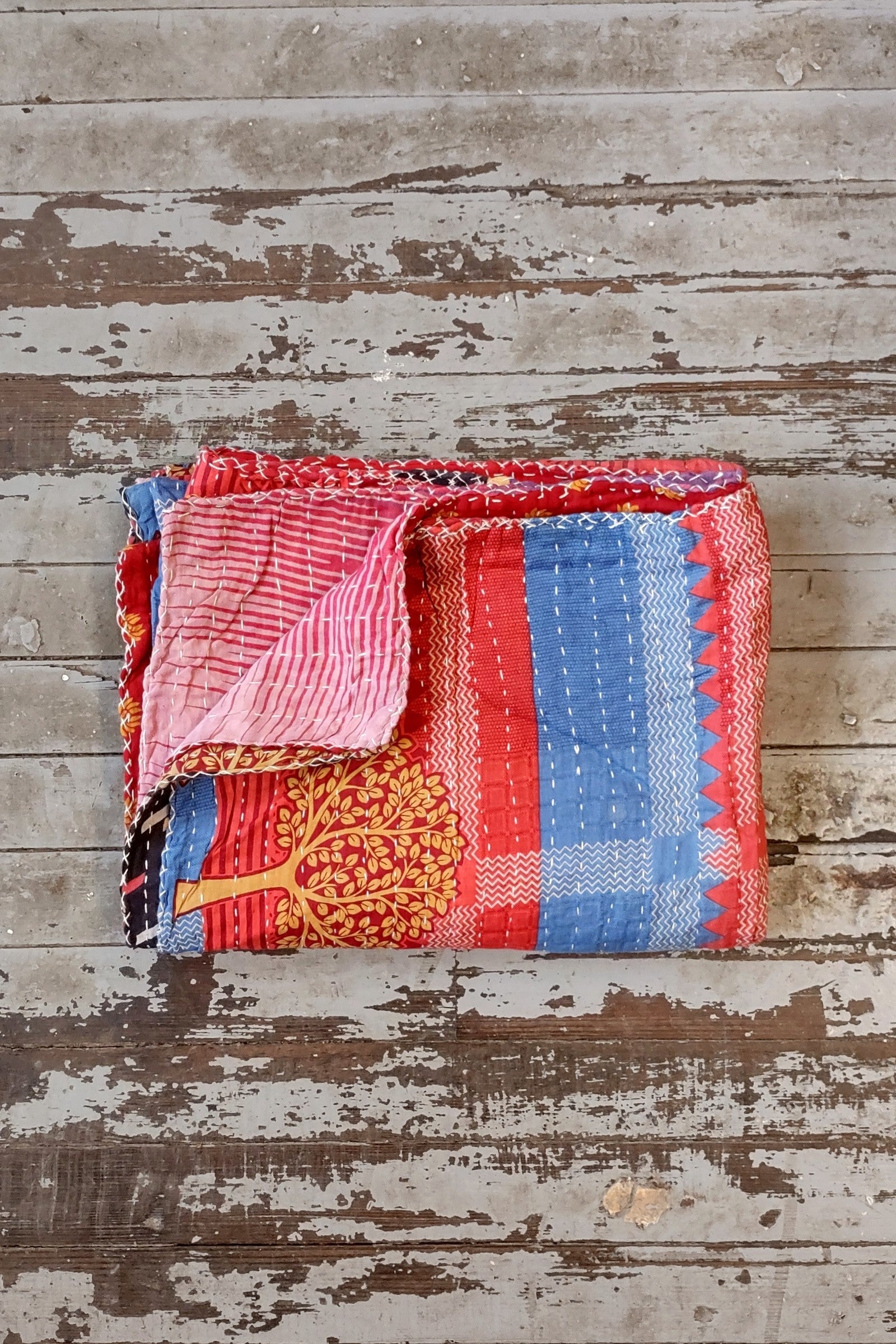 Kantha Sari Throw Blanket #1391