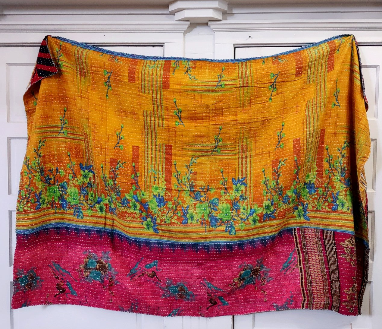 Kantha Sari Throw Blanket #1396