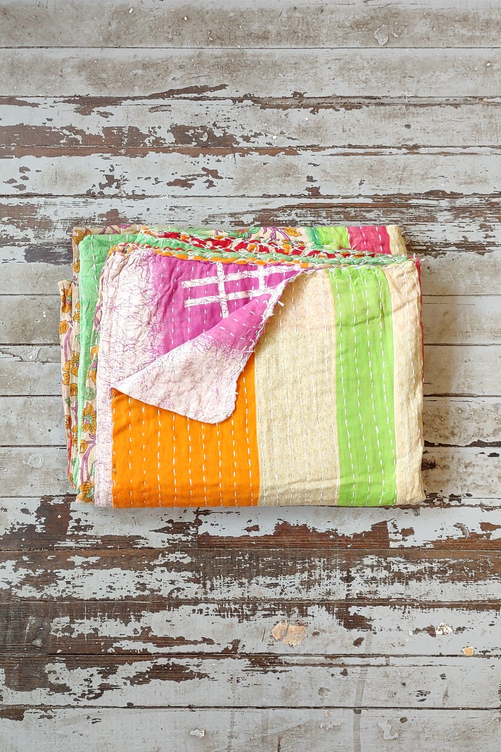 Kantha Sari Throw Blanket #1413