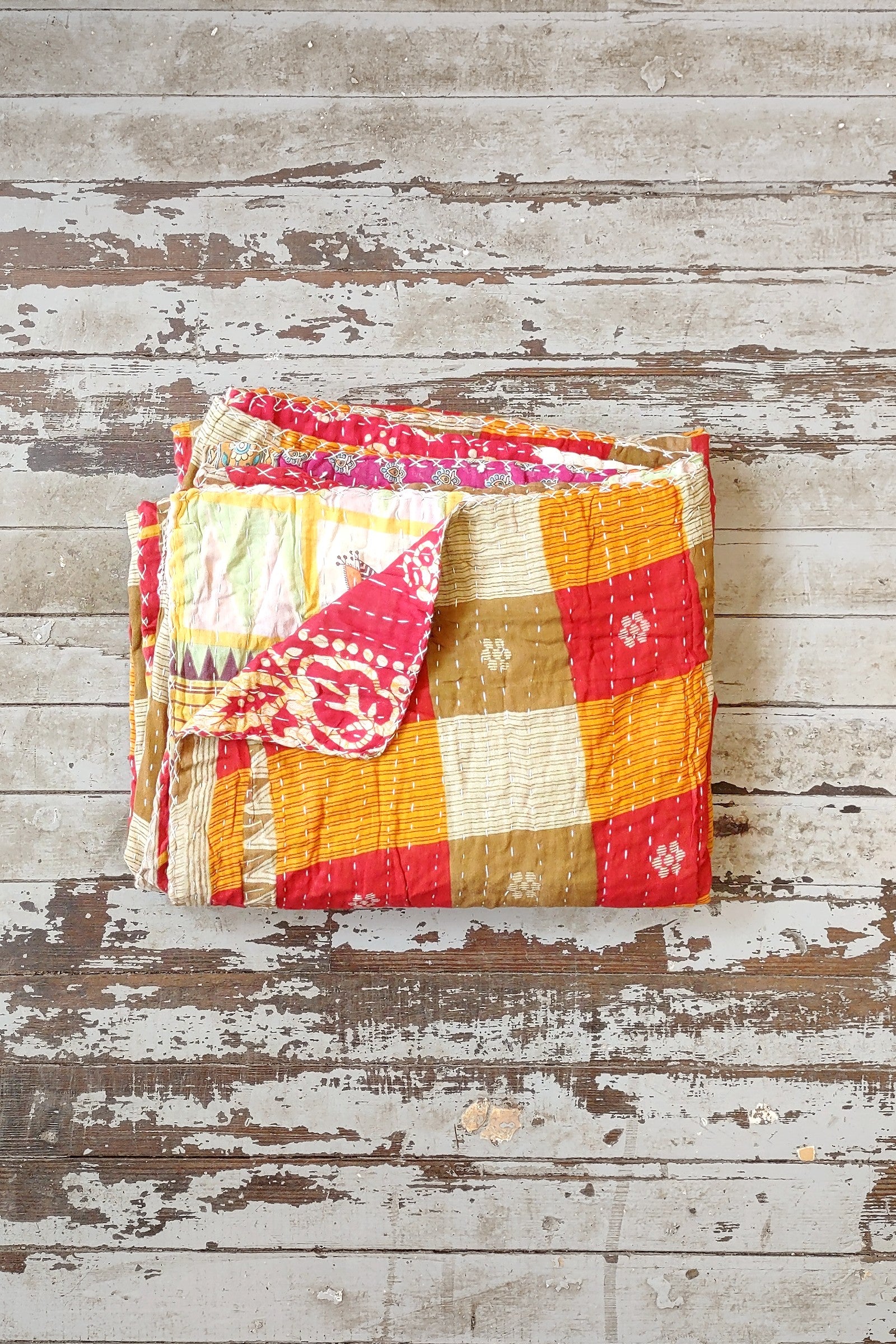 Kantha Sari Throw Blanket #1417