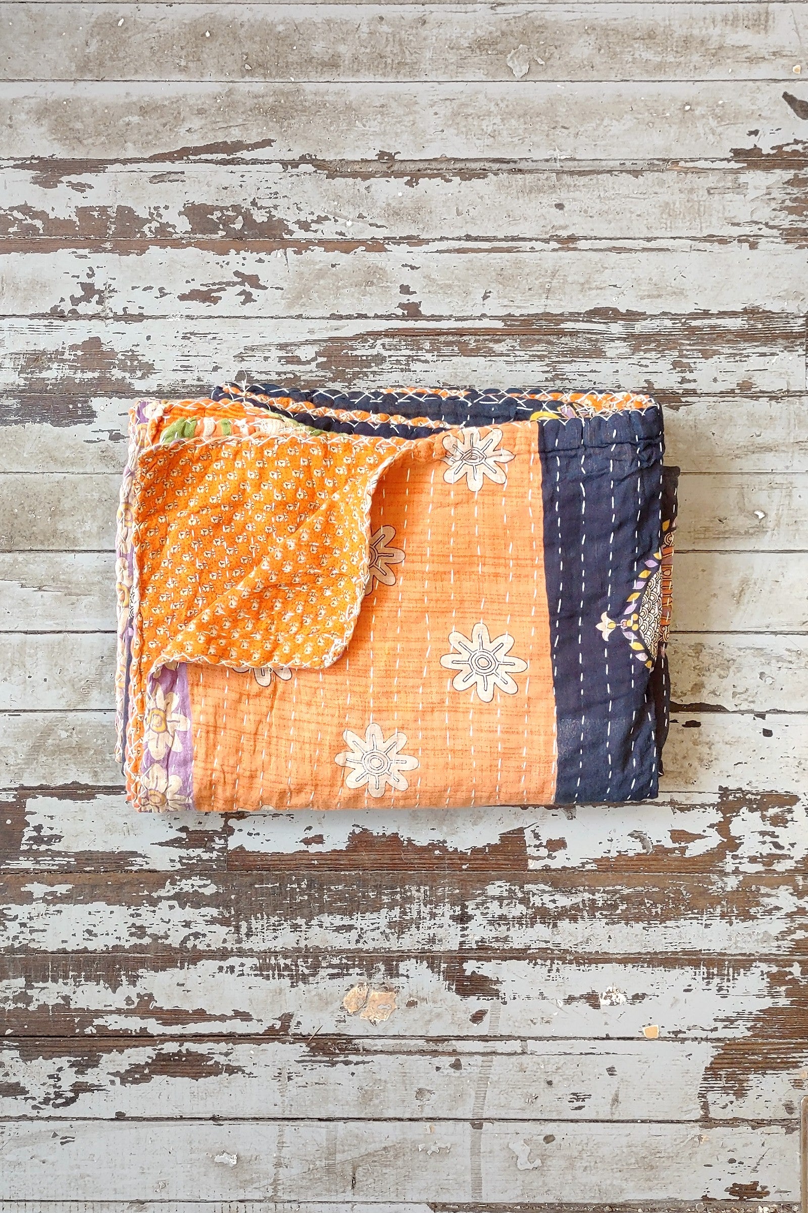 Kantha Sari Throw Blanket #1420