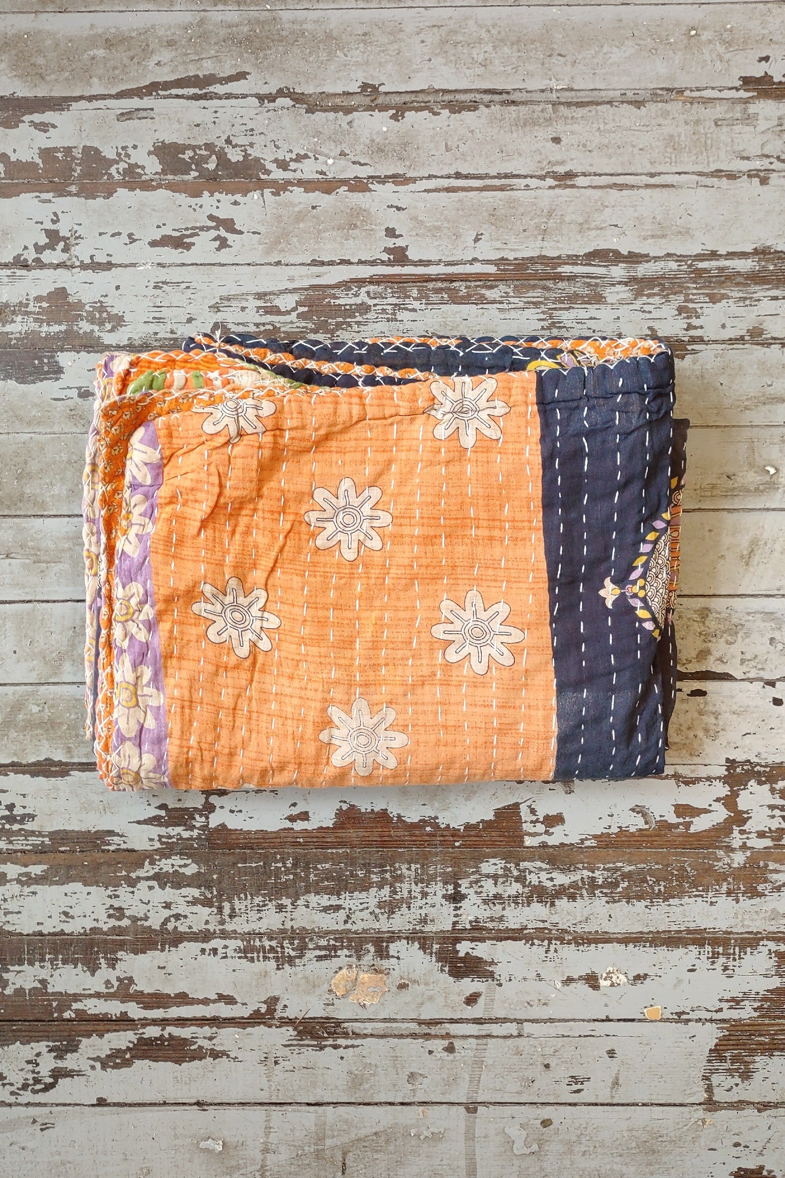 Kantha Sari Throw Blanket #1420