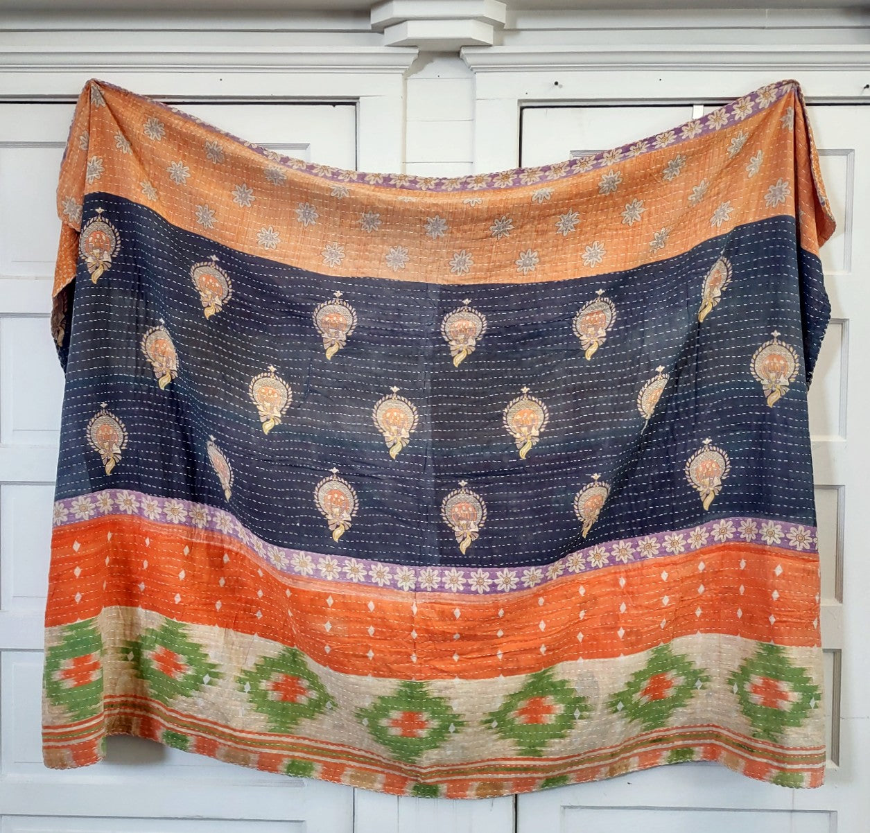 Kantha Sari Throw Blanket #1420