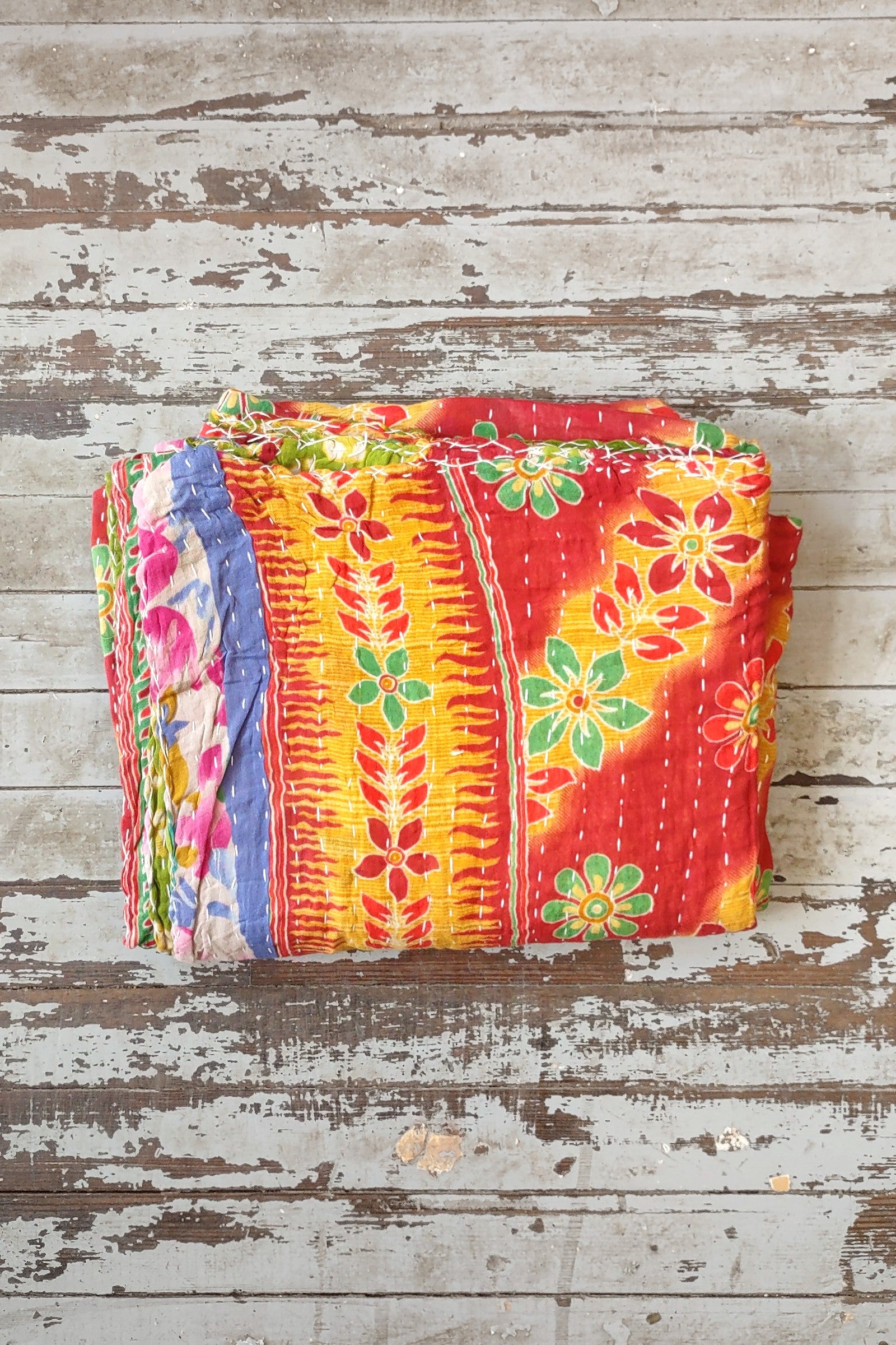 Kantha Sari Throw Blanket #1424