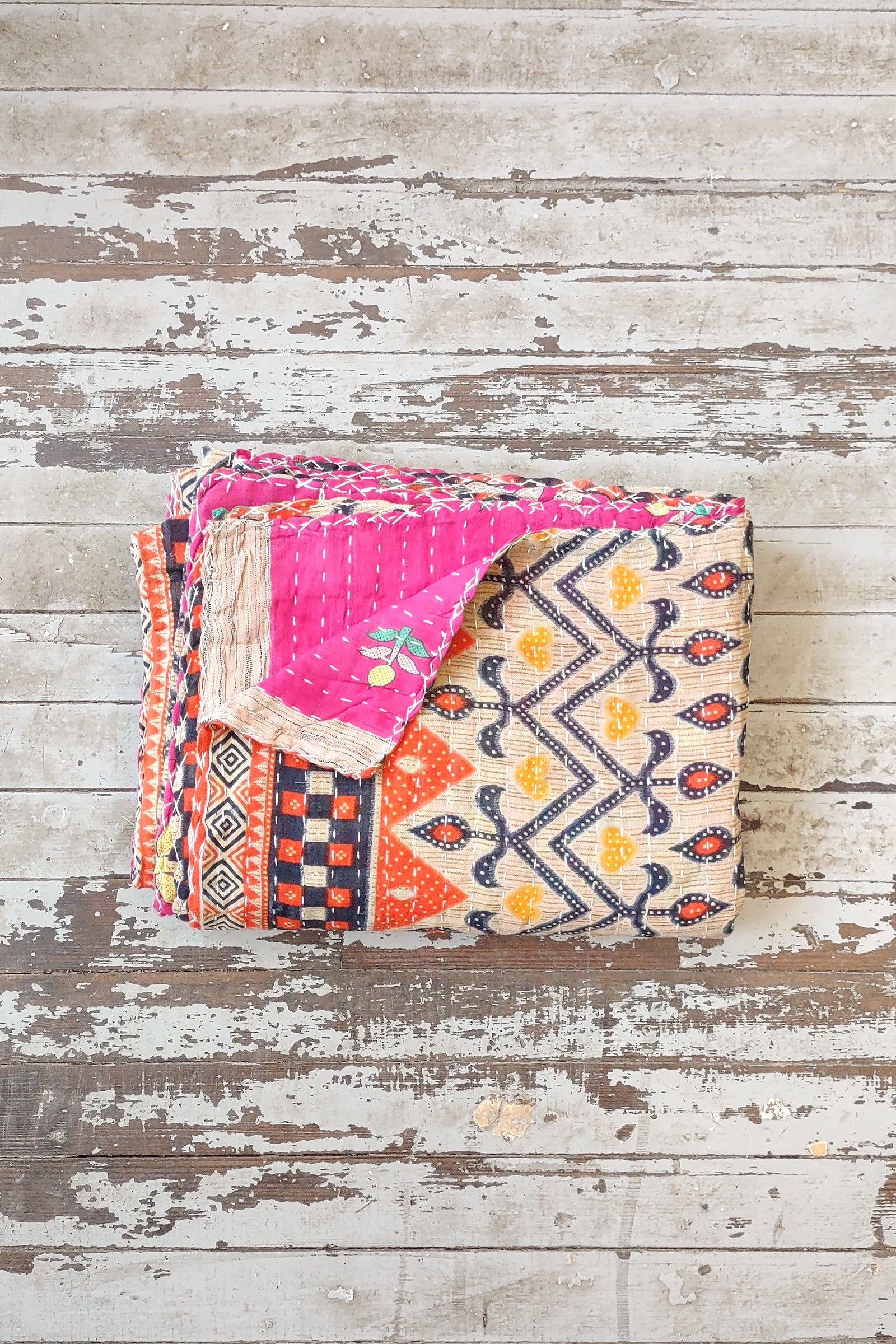 Kantha Sari Throw Blanket #1426