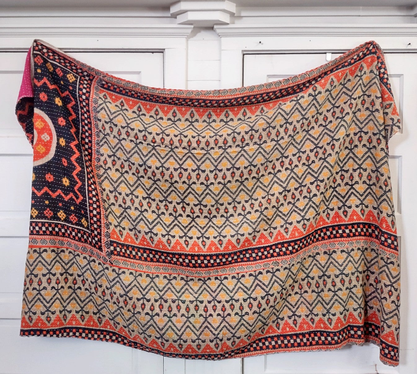 Kantha Sari Throw Blanket #1426