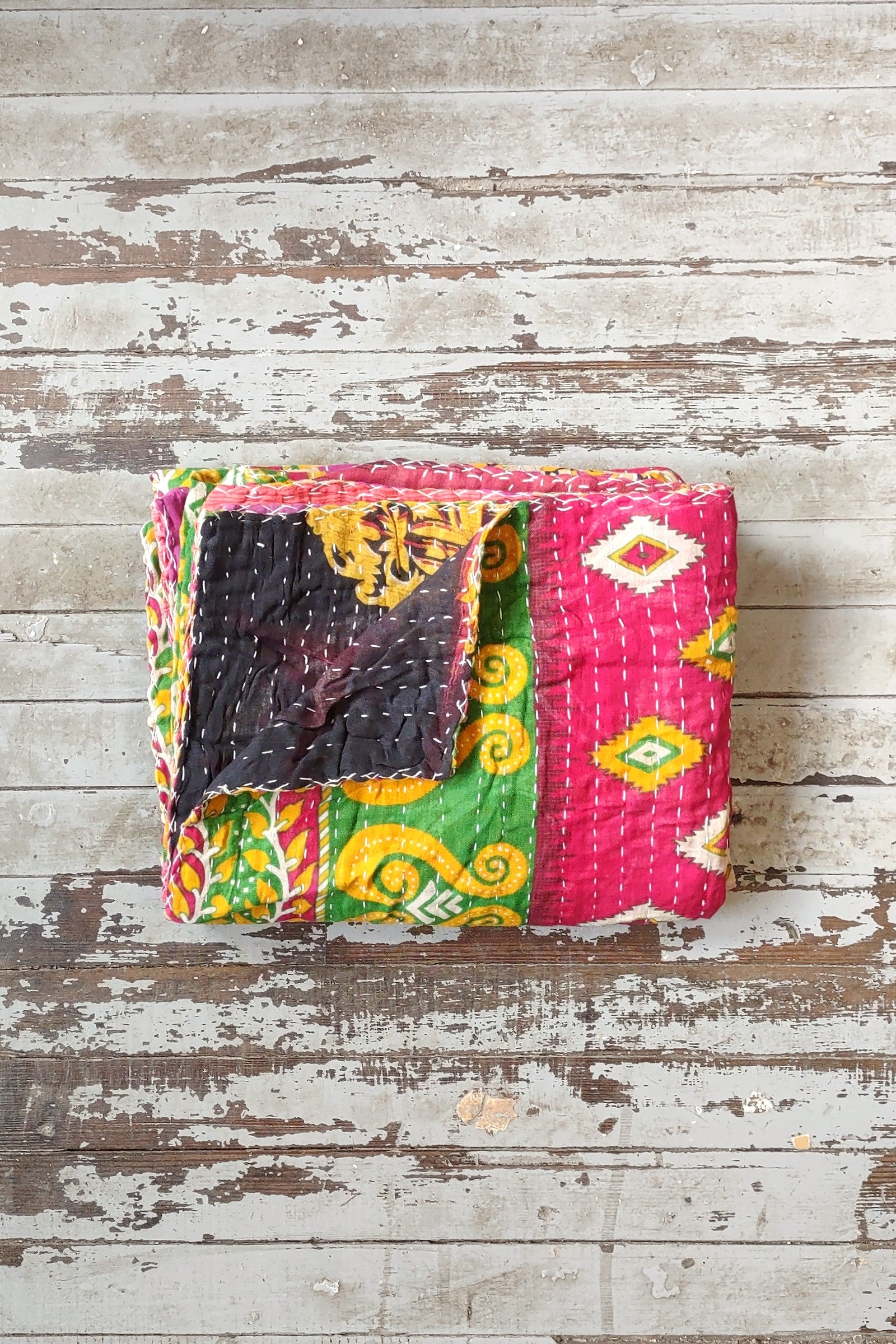 Kantha Sari Throw Blanket #1429