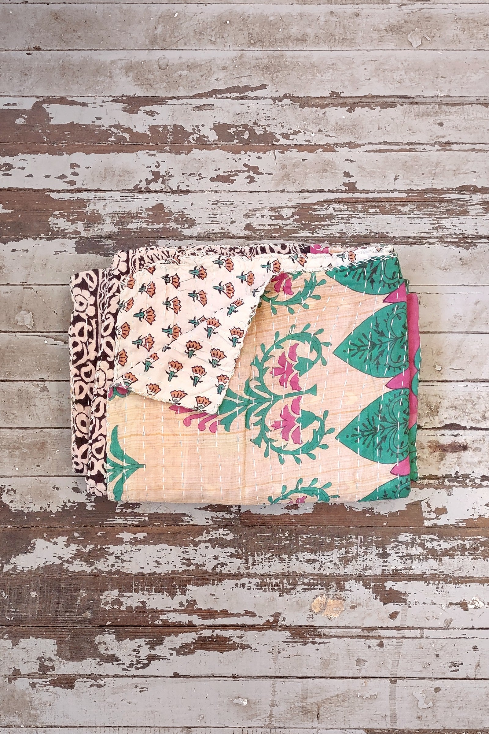 Kantha Sari Throw Blanket #1433