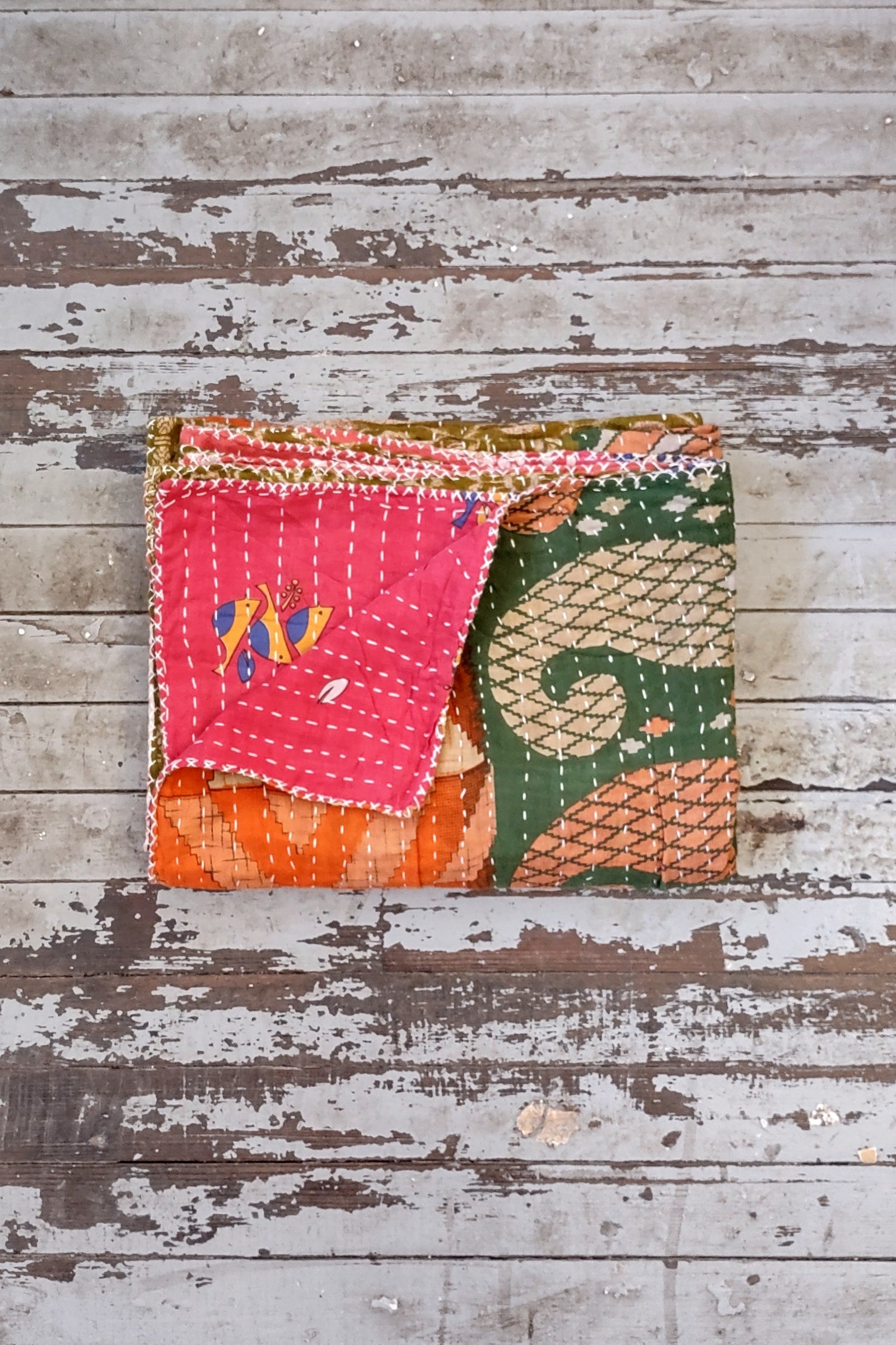 Kantha Sari Throw Blanket #1436