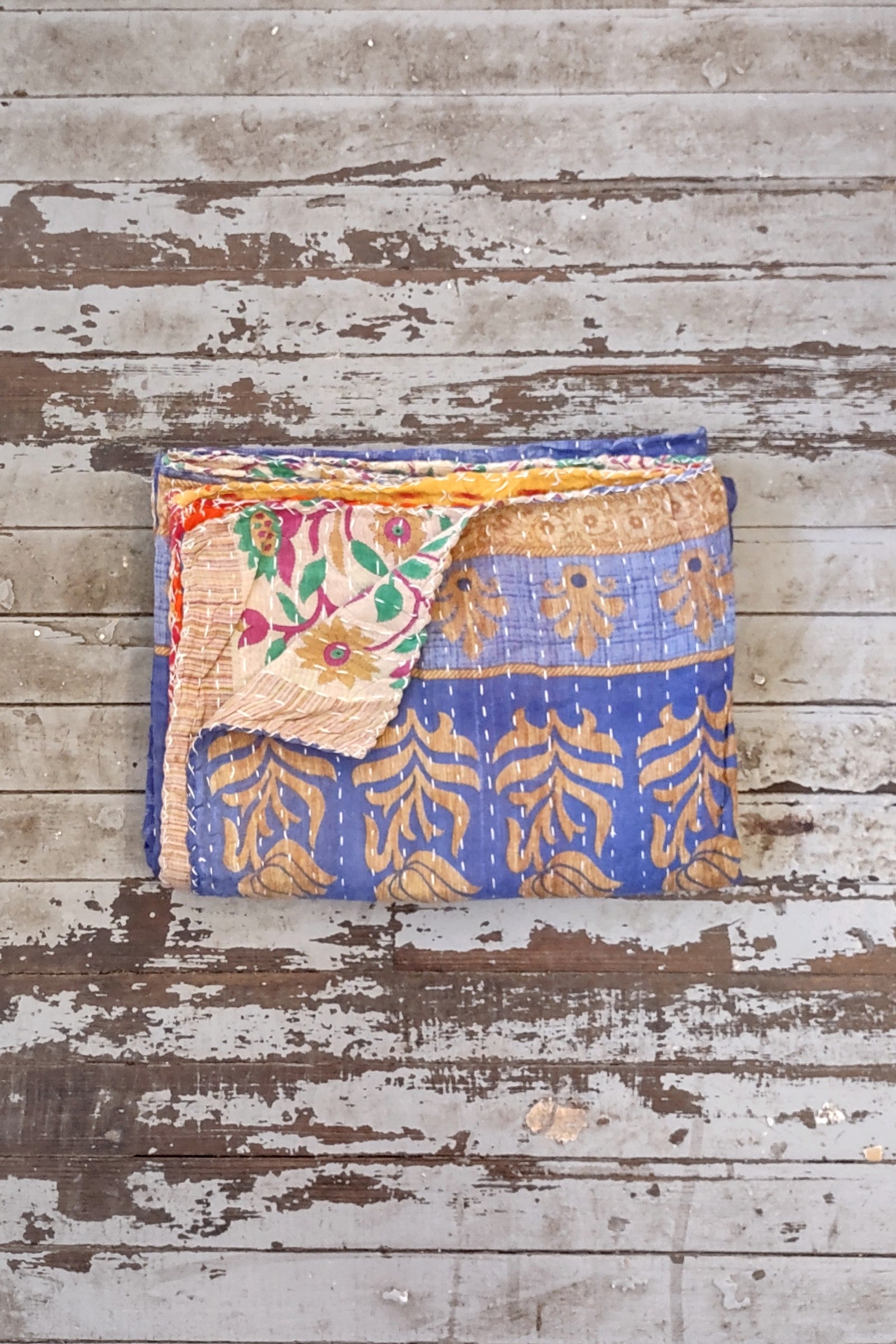 Kantha Sari Throw Blanket #1437