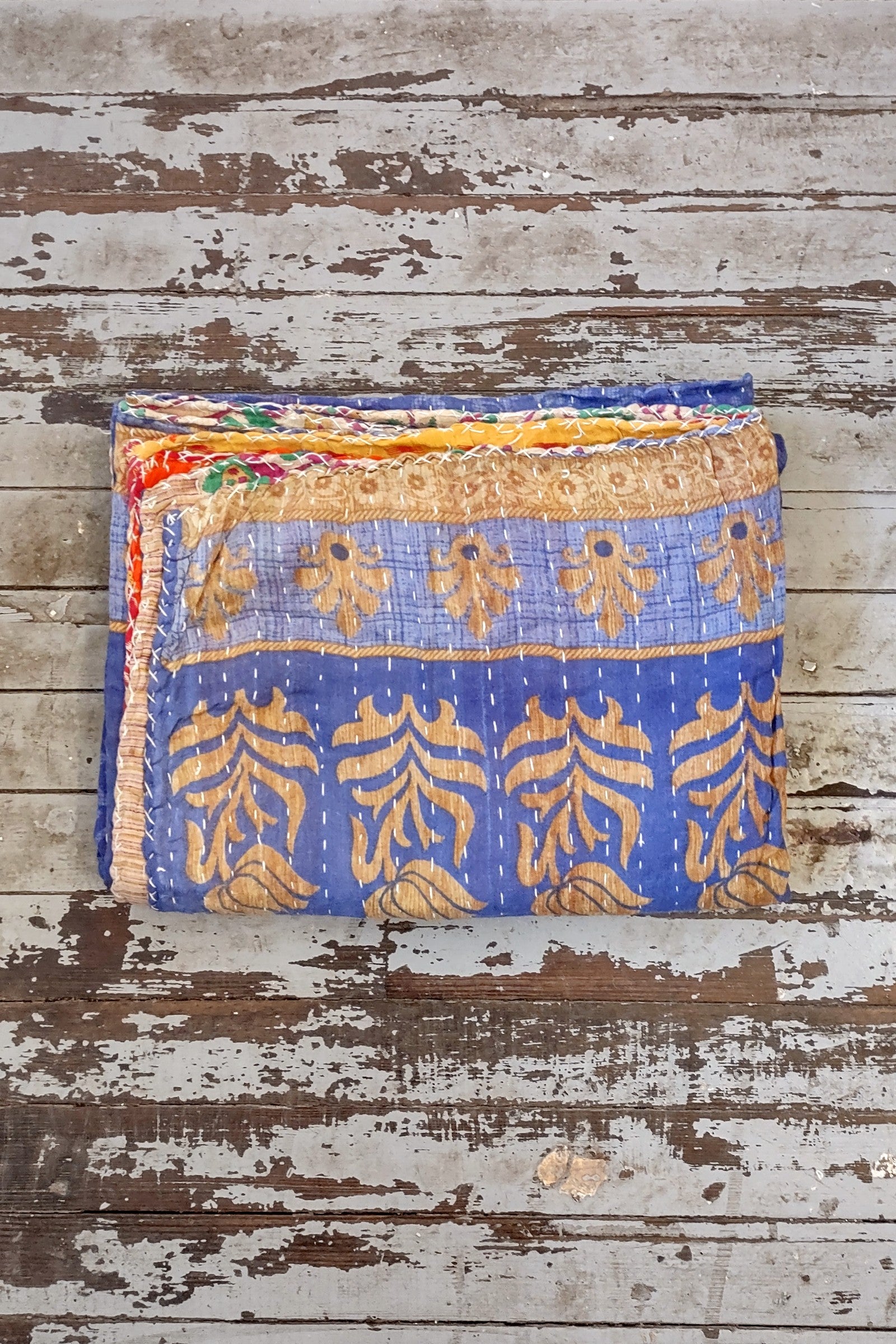 Kantha Sari Throw Blanket #1437