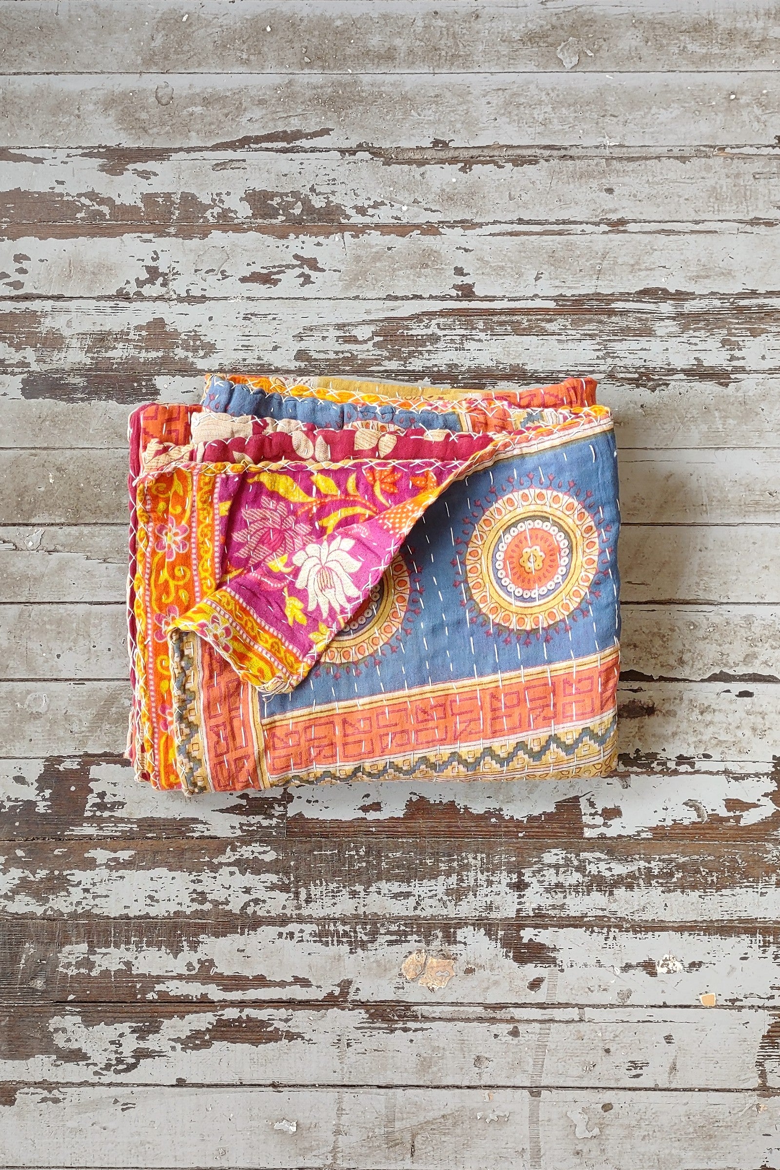 Kantha Sari Throw Blanket #1441