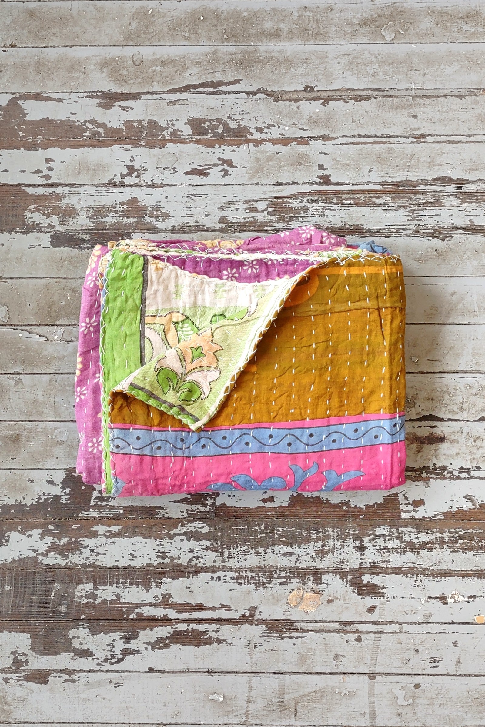 Kantha Sari Throw Blanket #1443