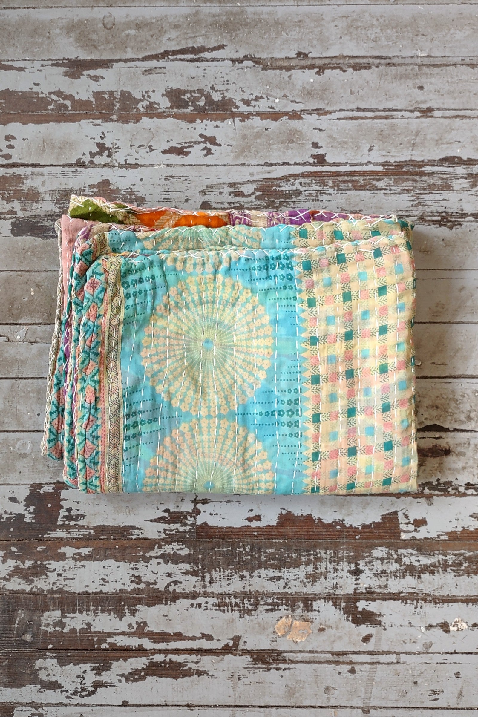 Kantha Sari Throw Blanket #1444