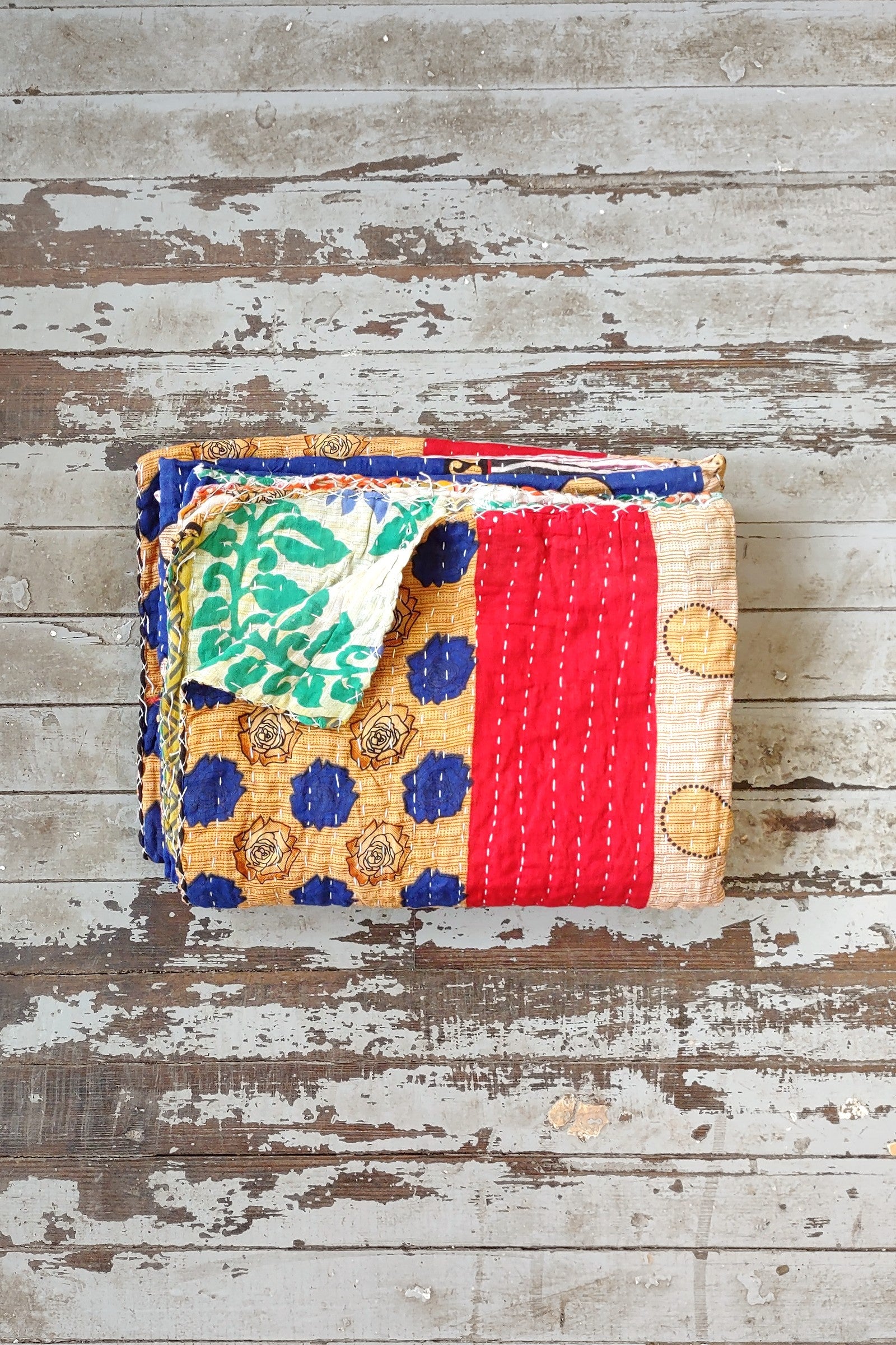 Kantha Sari Throw Blanket #1446