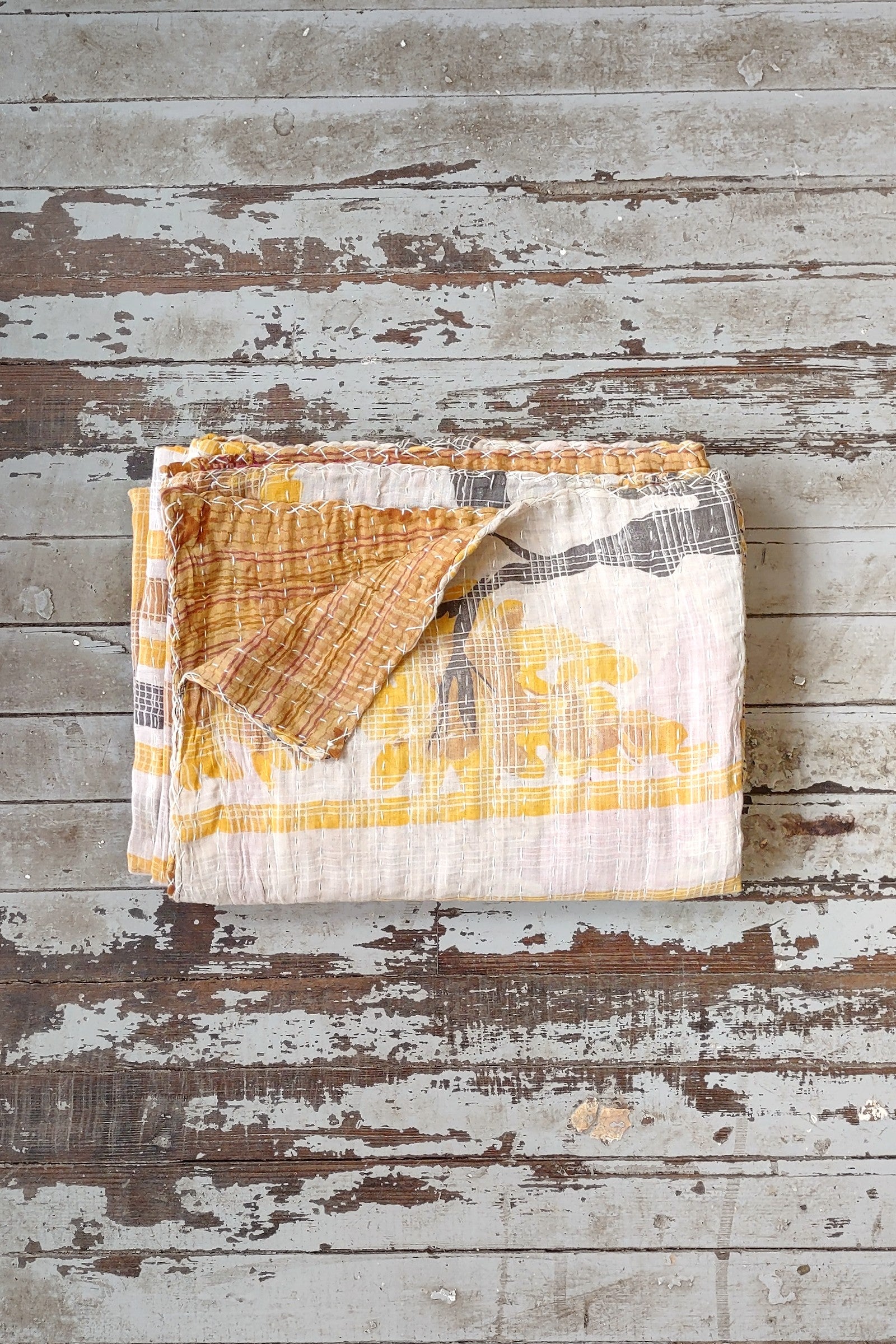 Kantha Sari Throw Blanket #1447