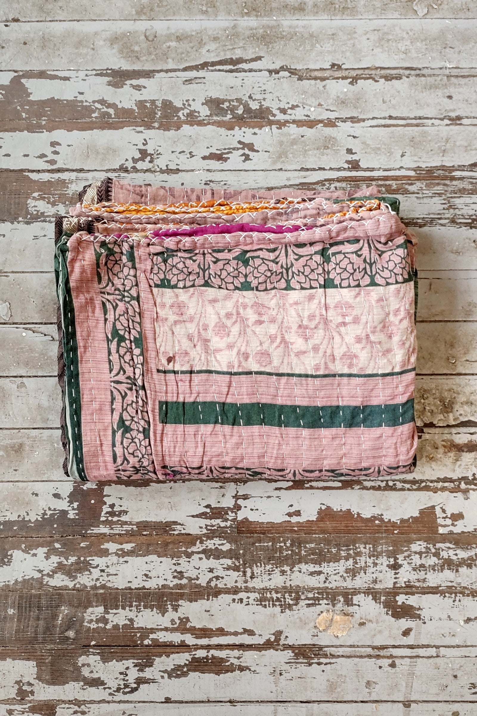 Kantha Sari Throw Blanket #1459