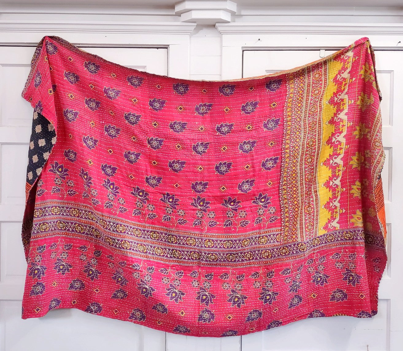 Kantha Sari Throw Blanket #1460