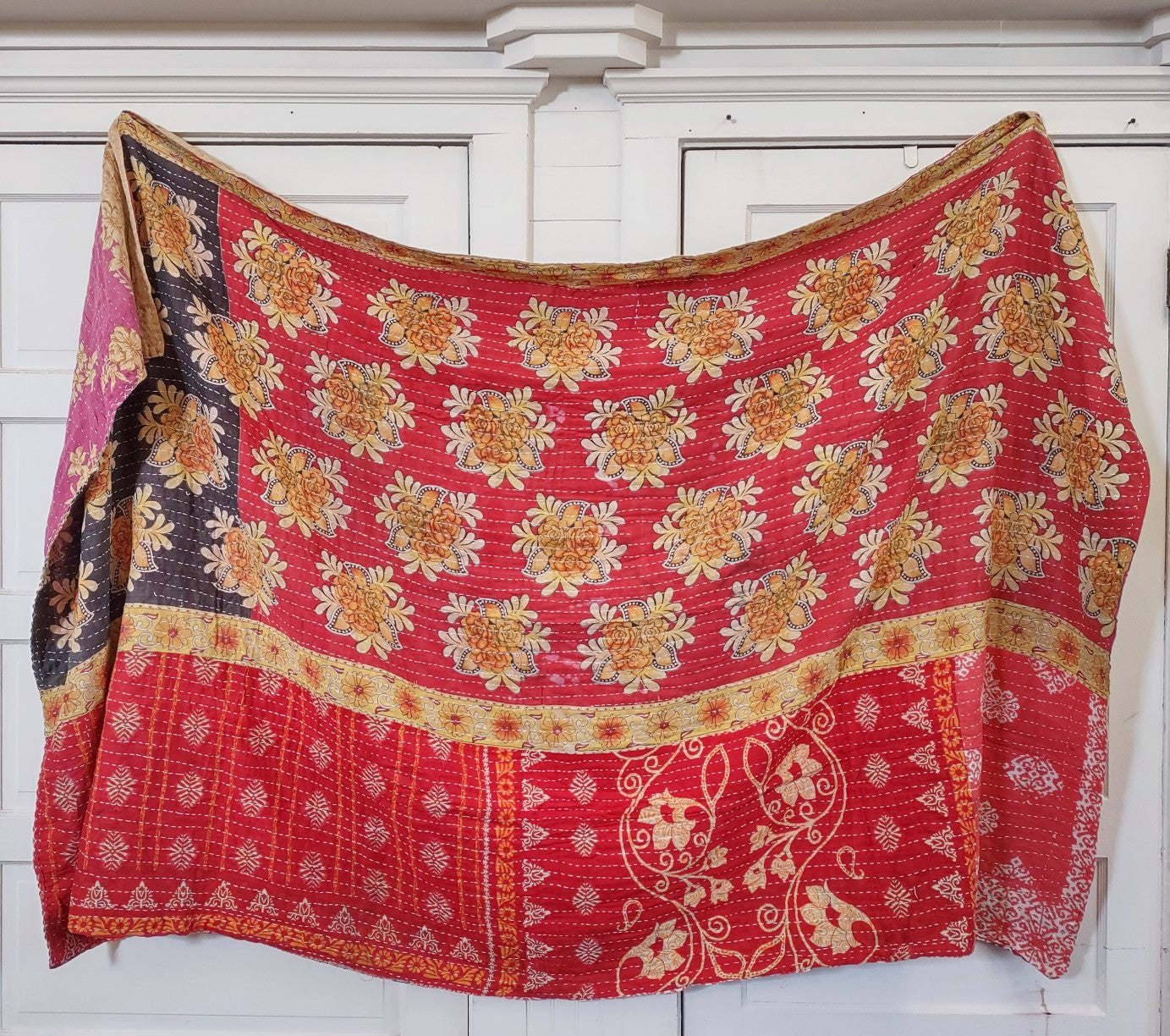 Kantha Sari Throw Blanket #1463