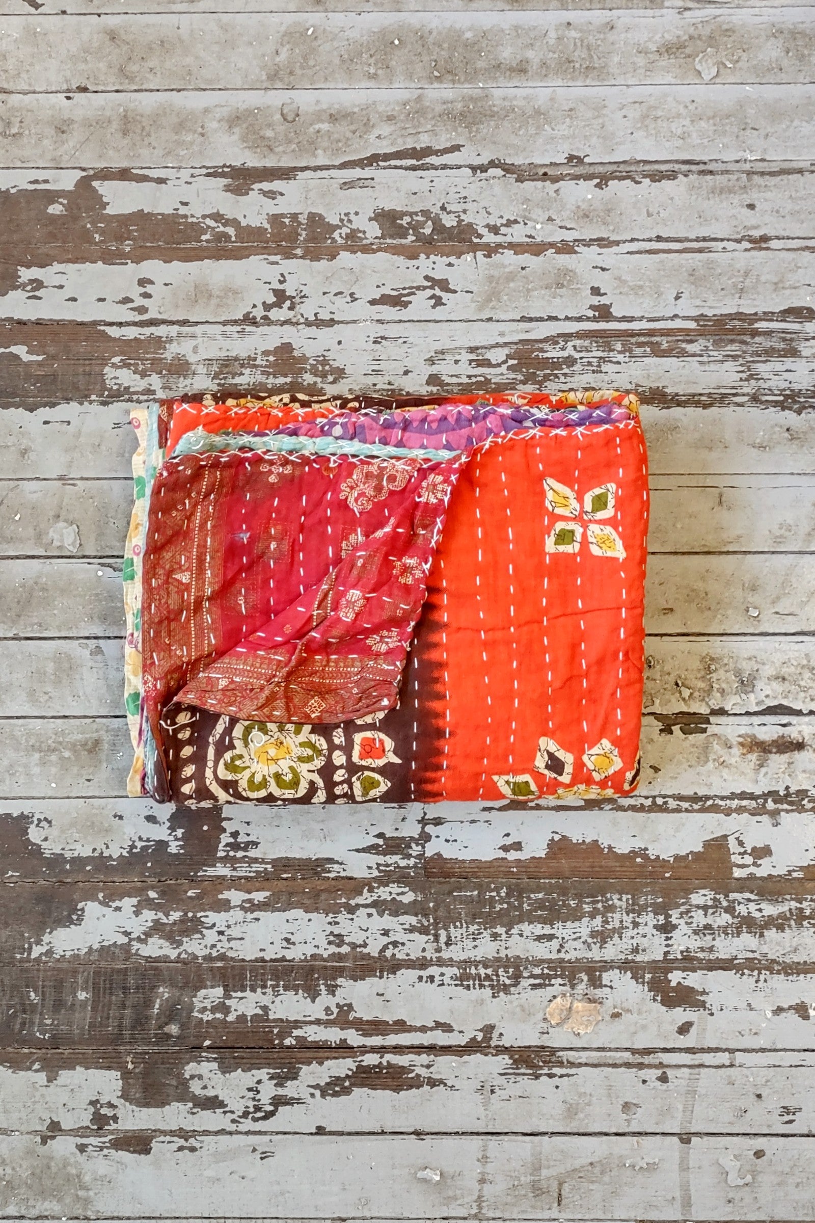 Kantha Sari Throw Blanket #1468