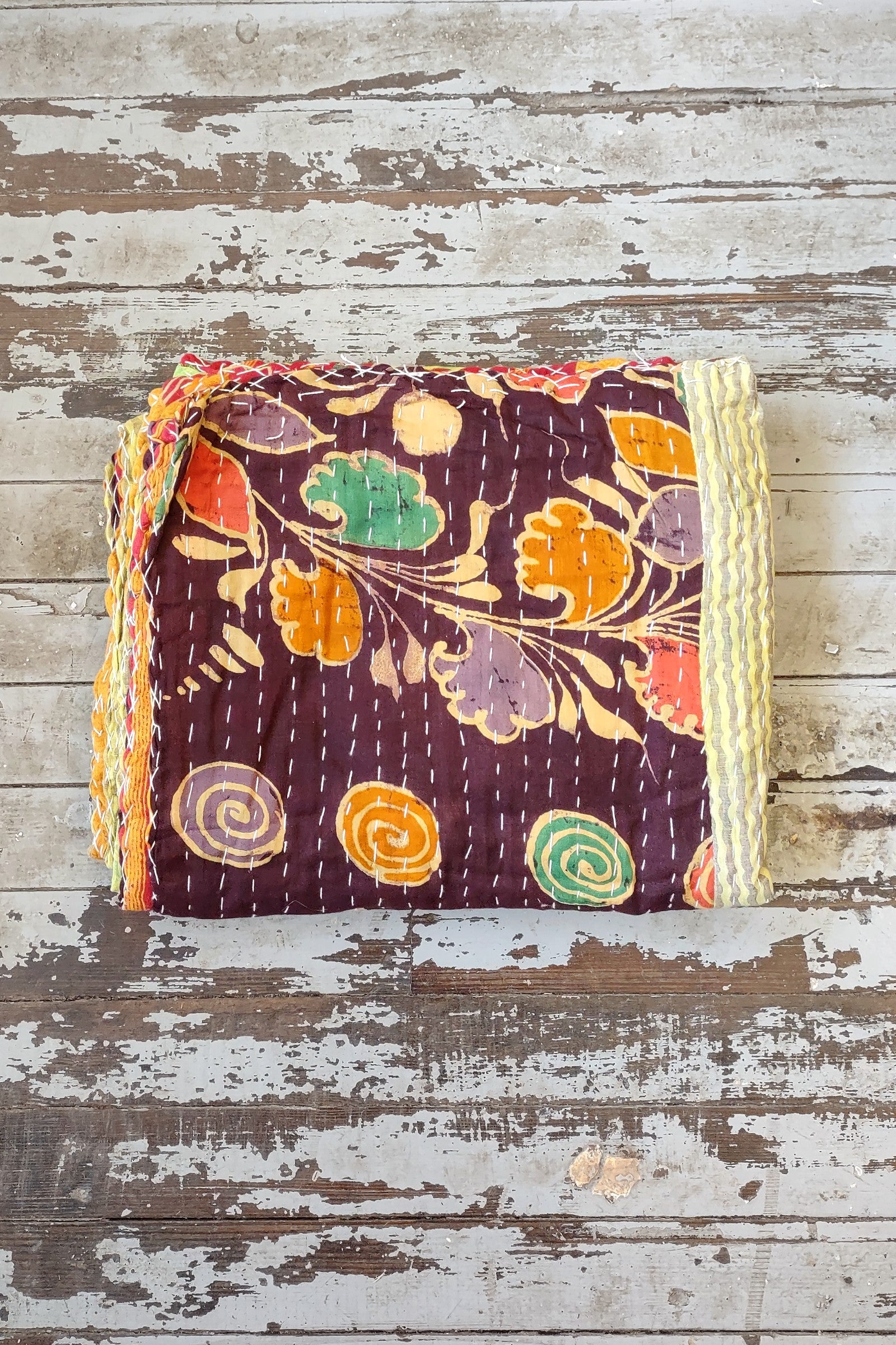 Kantha Sari Throw Blanket #1471