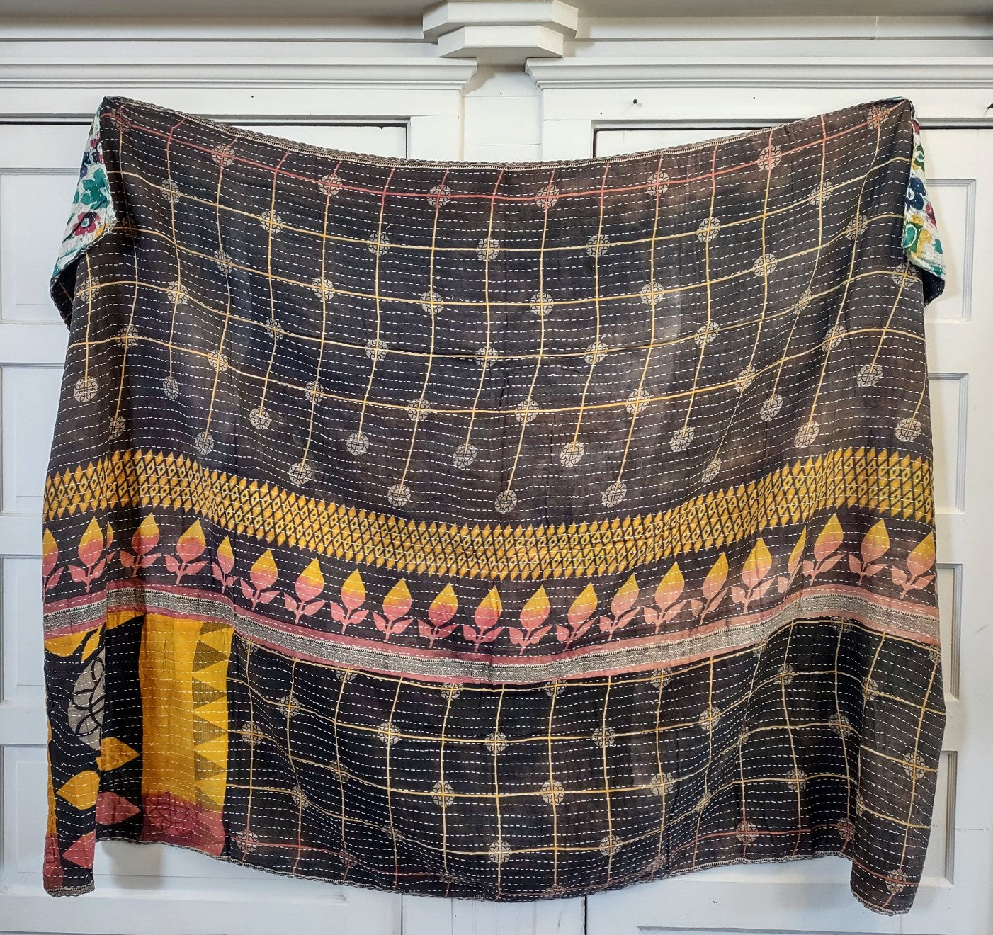 Kantha Sari Throw Blanket #1473