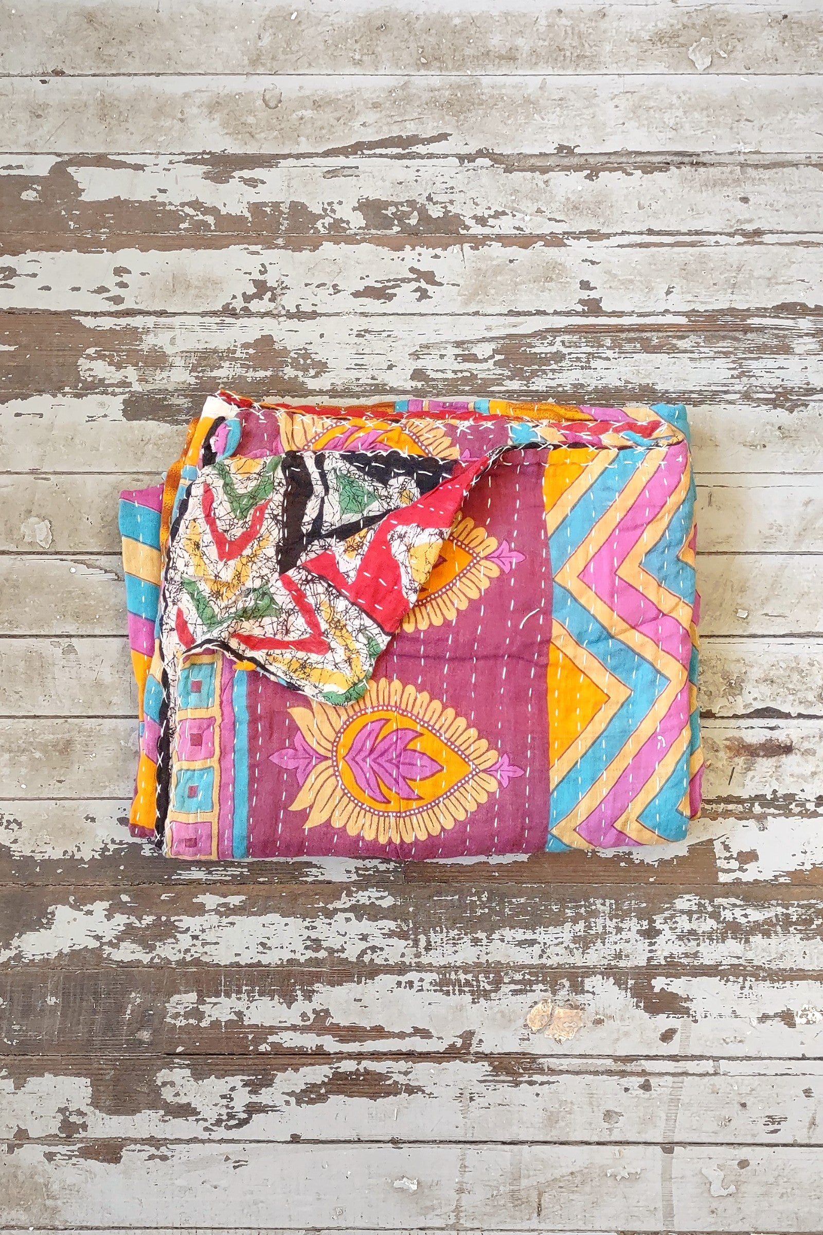 Kantha Sari Throw Blanket #1475