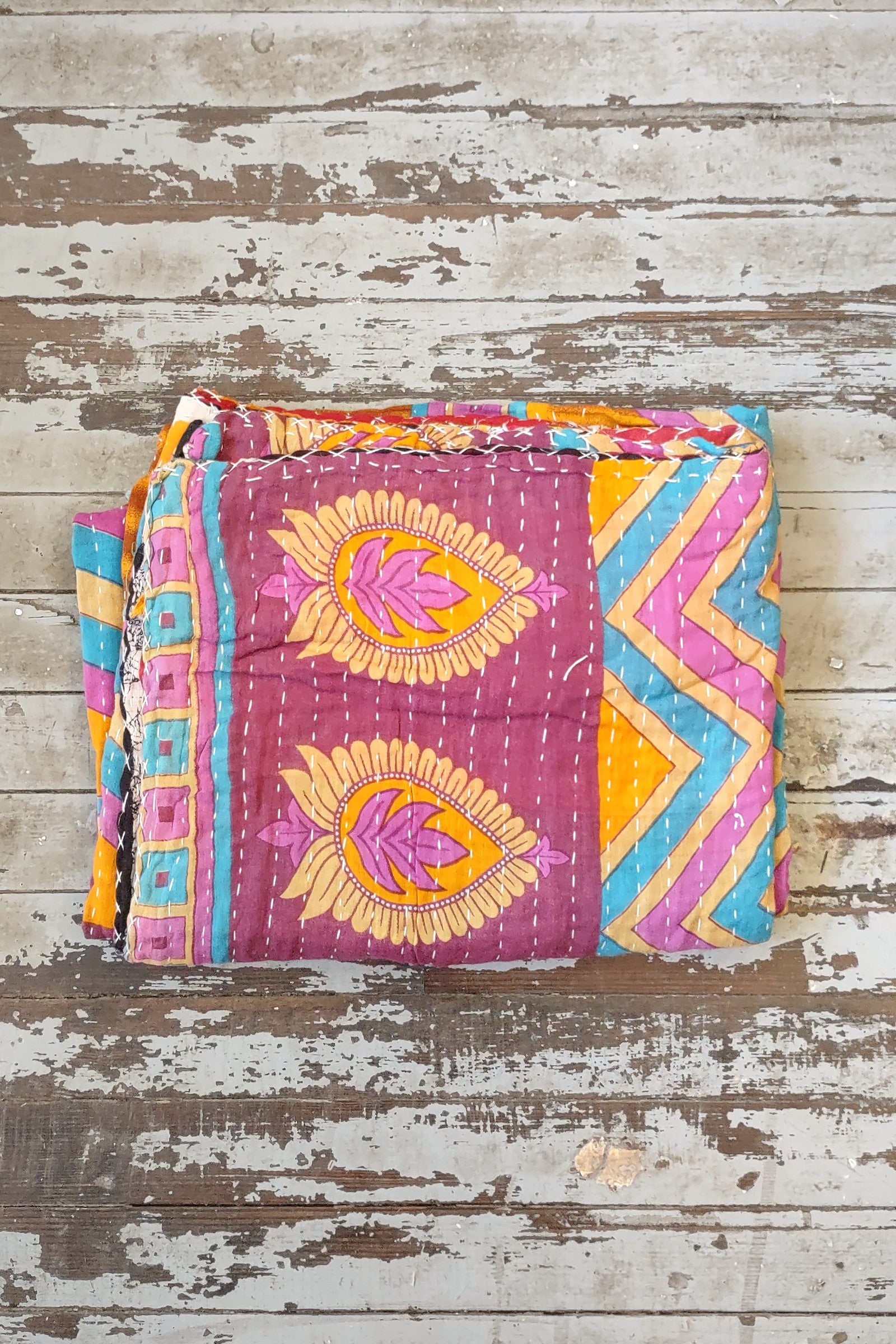 Kantha Sari Throw Blanket #1475