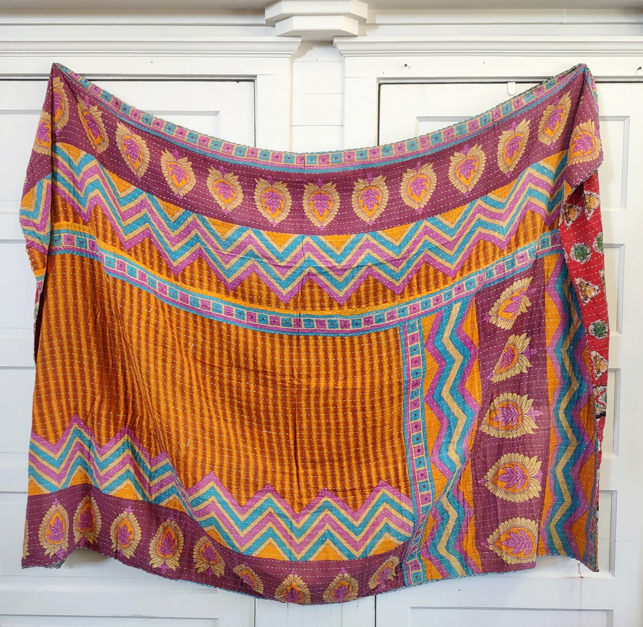 Kantha Sari Throw Blanket #1475