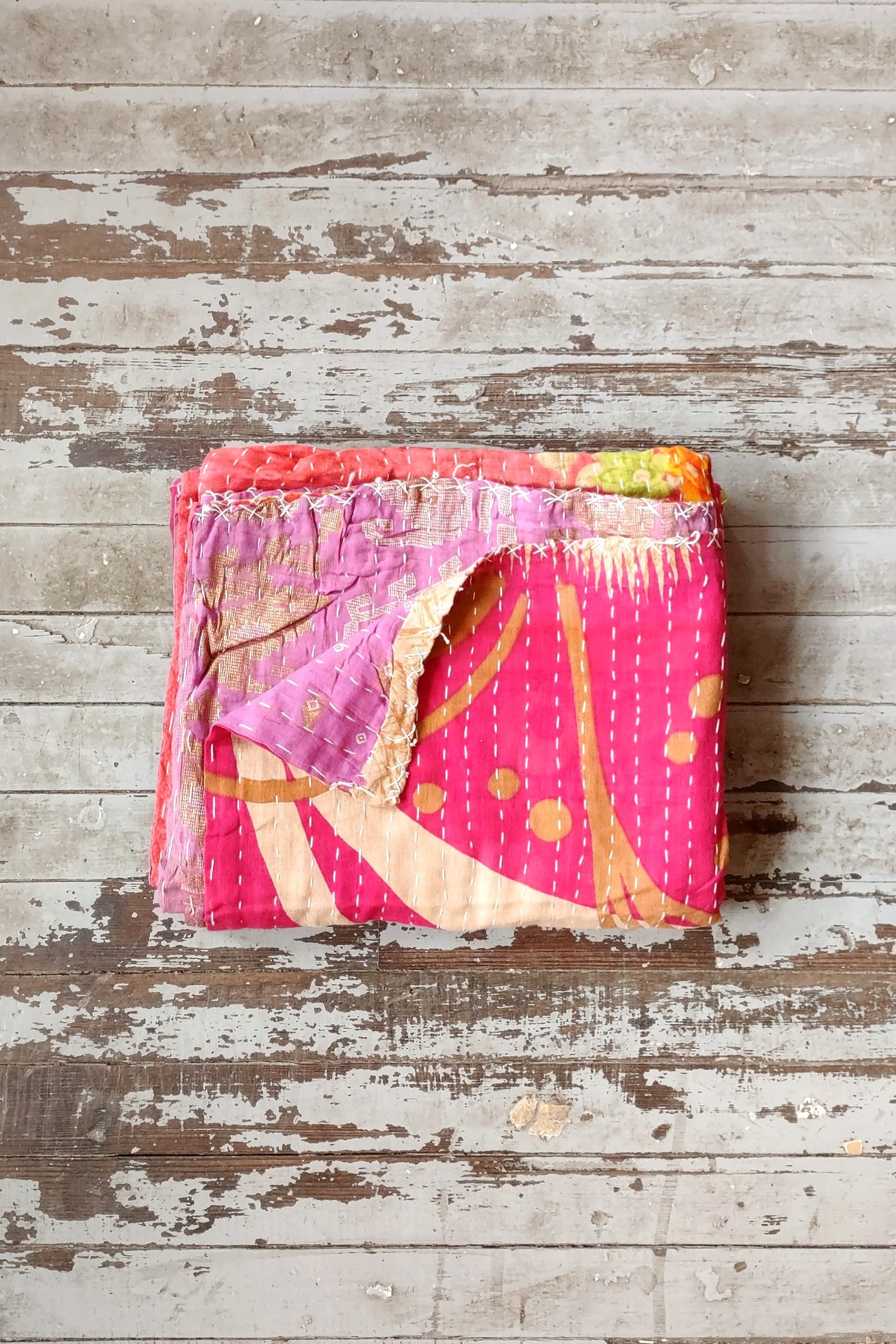 Kantha Sari Throw Blanket #1561