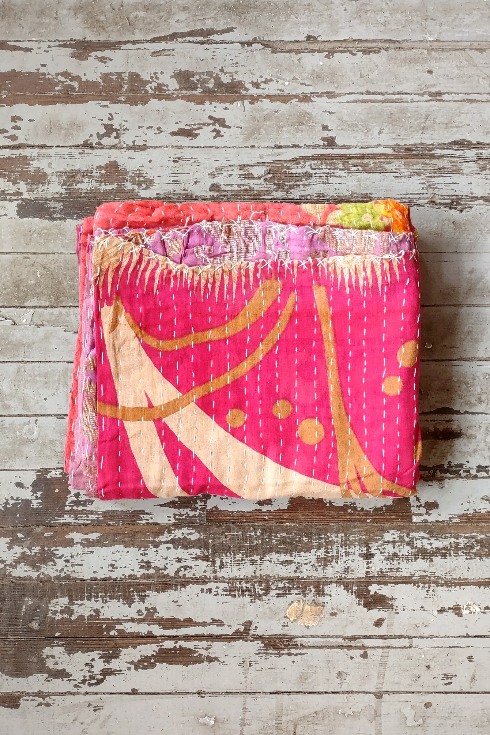 Kantha Sari Throw Blanket #1561