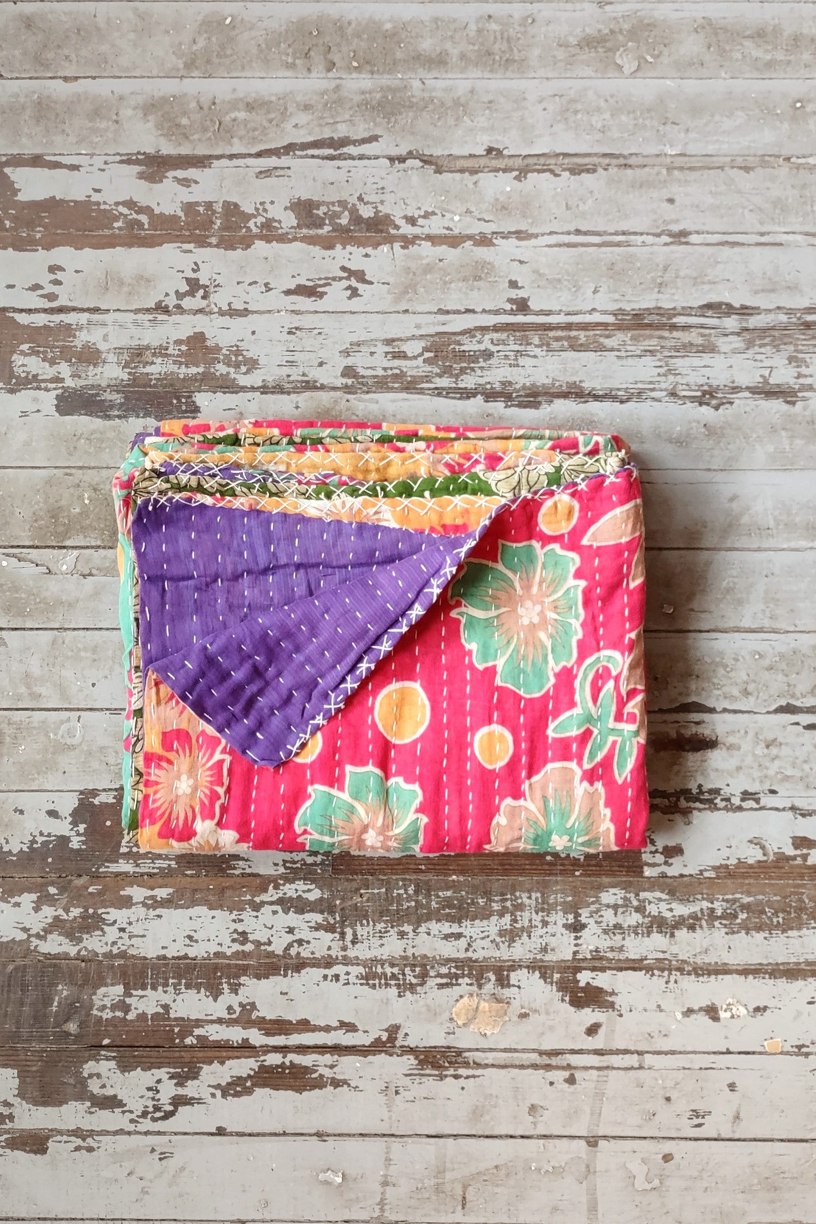 Kantha Sari Throw Blanket #1562