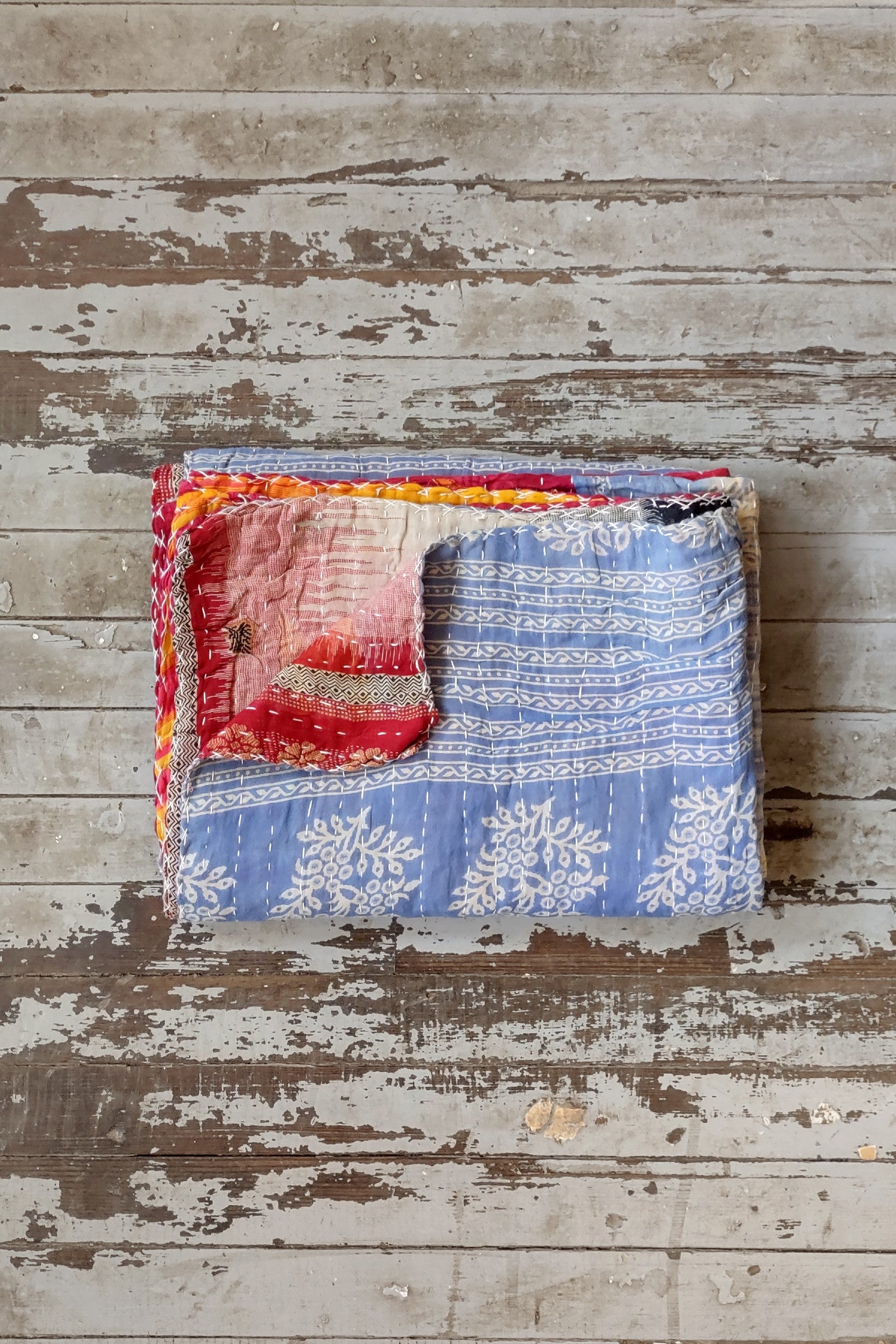 Kantha Sari Throw Blanket #1564